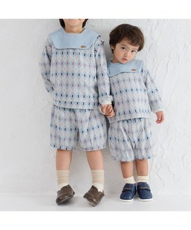 【モイモルン/moimoln / KIDS】の【日本限定販売】【セットアップ】配色セーラーカラーダイヤ柄トップス パンツ 人気、トレンドファッション・服の通販 founy(ファニー) ファッション Fashion キッズファッション Fashion for Kids トップス・カットソー Cut & Sew Tops ボトムス Bottoms セットアップ Matching Sets キッズトップス Tops クラシック Classic, Timeless Style ジャカード／ジャガード Jacquard, Woven Pattern セットアップ Set-Up, Coordinated Outfit |ID:prp329100004704201