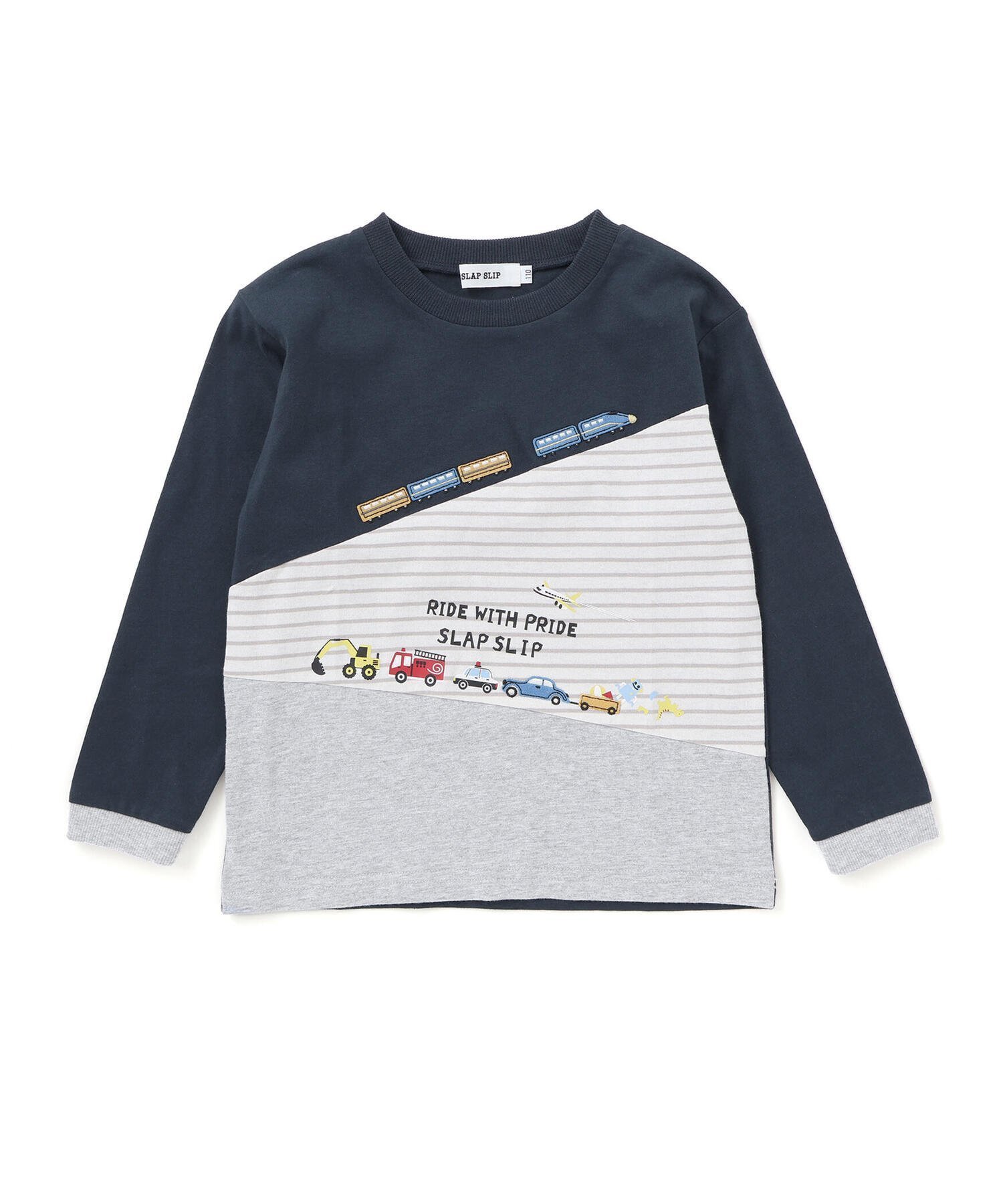【ベベ オンライン ストア/BEBE ONLINE STORE / KIDS】のはたらくくるま電車ぐんぐんのぼるよ切り替えTシャツ(80~130cm) インテリア・キッズ・メンズ・レディースファッション・服の通販 founy(ファニー) 　ファッション　Fashion　キッズファッション　Fashion for Kids　秋　Autumn　カラフル　Colorful Design　コレクション　Collection, Seasonal Line　チェック　Check, Plaid, Tartan　長袖　Long Sleeve, Full Sleeve　フレンチ　French, French Style　ミックス　Mix, Mixed Style　モチーフ　Motif, Design Theme　A/W・秋冬　Autumn/Winter　おすすめ　Recommended / Our Picks　エレガント 上品　Elegant　2025年　2025　2025-2026秋冬・A/W　Autumn/Winter 2025–26 AW25–26　ネイビー×グレー系|ID: prp329100004704209 ipo3291000000034120151