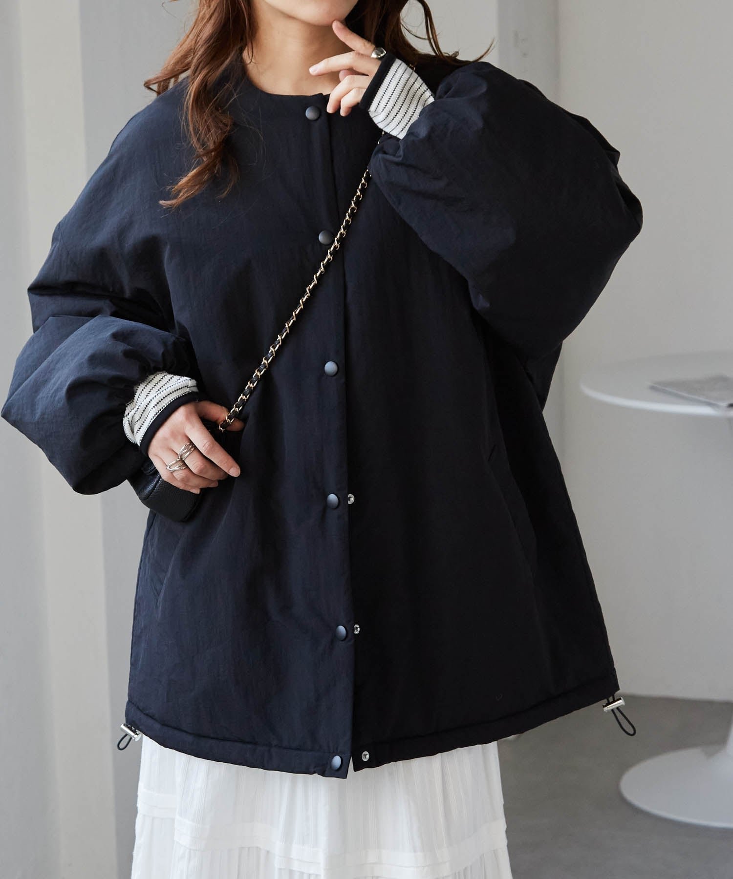 【ラナン/Ranan】のRanan/ノーカラーオーバーサイズ中わたブルゾン インテリア・キッズ・メンズ・レディースファッション・服の通販 founy(ファニー) 　ファッション　Fashion　レディースファッション　Fashion for Women　アウター　Coat / Outerwear Collection　ブルゾンジャケット・スポーティアウター　Blouson Jackets　インナー　Innerwear　ショート　Short, Short Length　シンプル　Simple, Minimal　トレンド　Trend, Trending Now　ドローストリング　Drawstring, Pull Cord　バルーン　Balloon, Balloon Silhouette　フェミニン　Feminine, Girly　ブルゾン　Blouson, Bomber Jacket　ボトム　Bottoms, Lower Wear　ポケット　Pocket, Pocket Detail　防寒　Cold Protection, Winter-Ready　ロング　Long, Long-Length　冬　Winter / This Winter　おすすめ　Recommended / Our Picks　BL|ID: prp329100004704937 ipo3291000000034009793