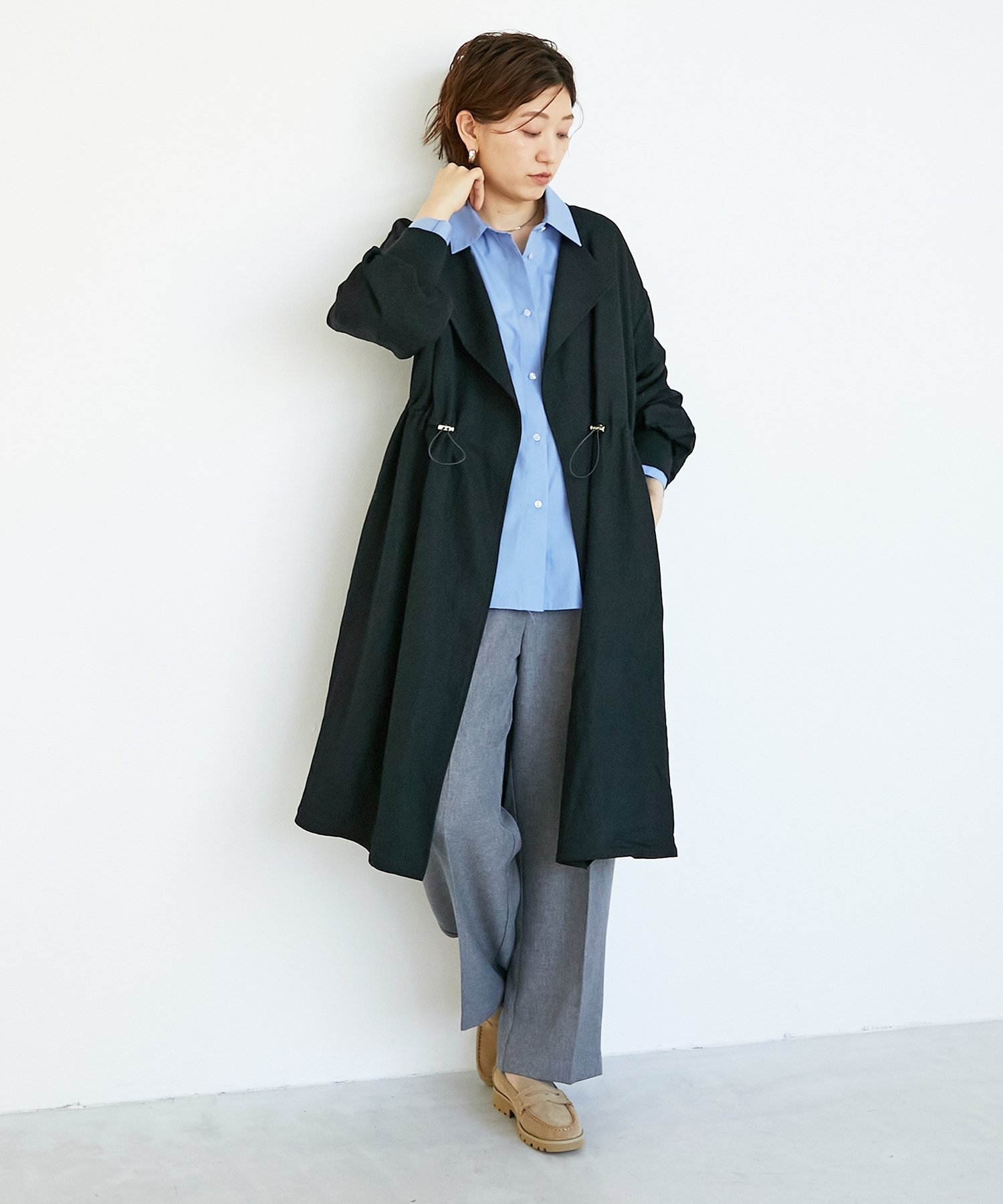 【ルクールブラン/le.coeur blanc】のドロストノーカラーロングコート インテリア・キッズ・メンズ・レディースファッション・服の通販 founy(ファニー) 　ファッション　Fashion　レディースファッション　Fashion for Women　アウター　Coat / Outerwear Collection　コート・ロングコート・ピーコート　Long Coats, Peacoats & More　シンプル　Simple, Minimal　リラックス　Relax, Relaxed Fit　ロング　Long, Long-Length　エレガント 上品　Elegant　ブラック|ID: prp329100004704999 ipo3291000000034007528