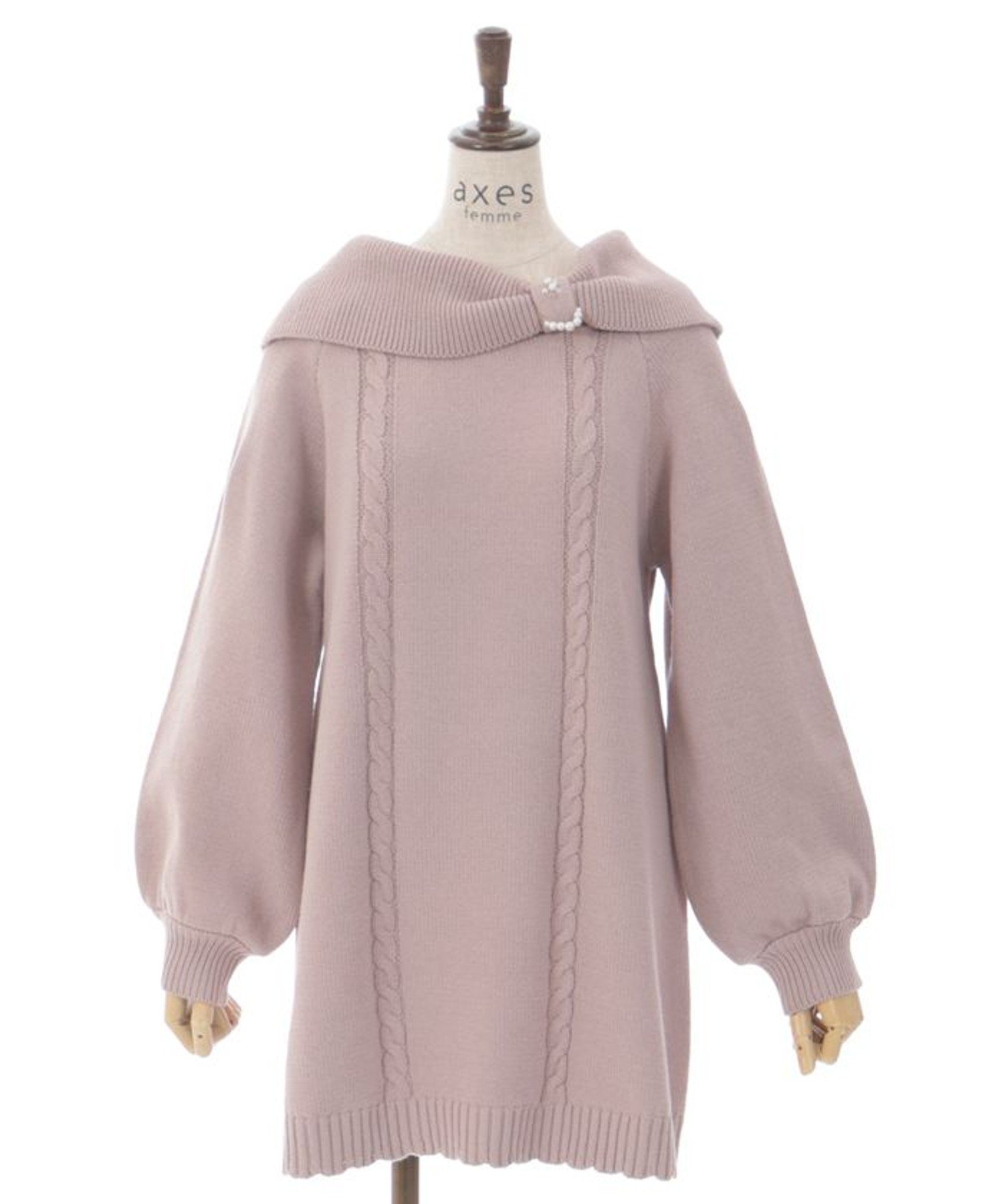 【アクシーズファム/axes femme】のリボン襟ニットミニワンピ インテリア・キッズ・メンズ・レディースファッション・服の通販 founy(ファニー) 　ファッション　Fashion　レディースファッション　Fashion for Women　ワンピース　Dresses　おすすめ　Recommended / Our Picks　インナー　Innerwear　ガーリー　Girly, Feminine Style　タートル　Turtleneck, Turtle Collar　チャーム　Charm, Pendant　チュニック　Tunic, Long Top　パール　Pearl, Pearl Accent　リボン　Ribbon, Bow　レース　Lace, Lace Fabric　ロング　Long, Long-Length　ピンク|ID: prp329100004705208 ipo3291000000033979761