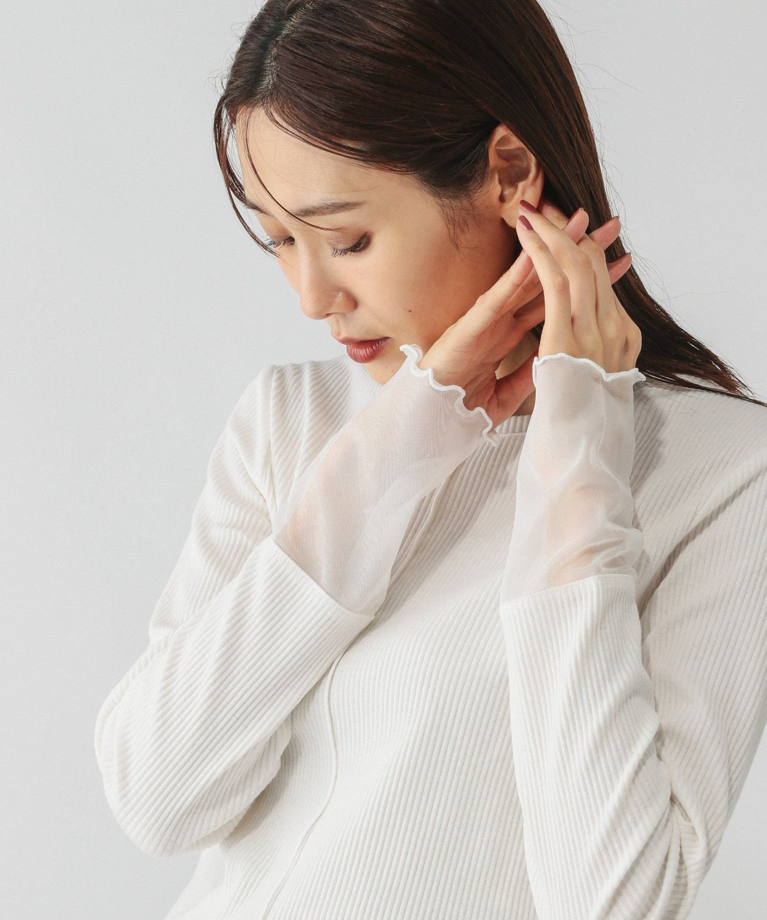 【グローバルワーク/GLOBAL WORK】のBeauteeシアー切り替え長袖/587687 インテリア・キッズ・メンズ・レディースファッション・服の通販 founy(ファニー) 　ファッション　Fashion　レディースファッション　Fashion for Women　トップス・カットソー　Cut & Sew Tops　おすすめ　Recommended / Our Picks　インナー　Innerwear　シアー　Sheer, See-Through　スウェット / スエット　Sweatshirt, Sweatwear　チュール　Tulip, Tulip Motif　テレコ　Ribbed, Rib Stitch　デニム　Denim, Jeans Material　トレンド　Trend, Trending Now　フレア　Flare, Flared　ロング　Long, Long-Length　ワイド　Wide, Wide Fit　抗菌　Antibacterial, Bacteria-Resistant　長袖　Long Sleeve, Full Sleeve　オフ05|ID: prp329100004705305 ipo3291000000034063923