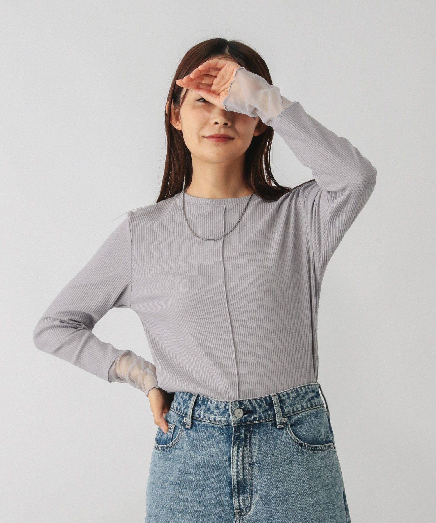 【グローバルワーク/GLOBAL WORK】のBeauteeシアー切り替え長袖/587687 インテリア・キッズ・メンズ・レディースファッション・服の通販 founy(ファニー) 　ファッション　Fashion　レディースファッション　Fashion for Women　トップス・カットソー　Cut & Sew Tops　おすすめ　Recommended / Our Picks　インナー　Innerwear　シアー　Sheer, See-Through　スウェット / スエット　Sweatshirt, Sweatwear　チュール　Tulip, Tulip Motif　テレコ　Ribbed, Rib Stitch　デニム　Denim, Jeans Material　トレンド　Trend, Trending Now　フレア　Flare, Flared　ロング　Long, Long-Length　ワイド　Wide, Wide Fit　抗菌　Antibacterial, Bacteria-Resistant　長袖　Long Sleeve, Full Sleeve　ライトグレー12|ID: prp329100004705305 ipo3291000000034063927