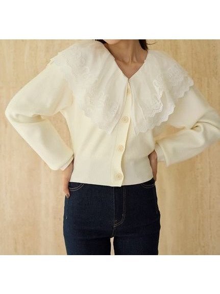 【スナイデル/SNIDEL】のレースカラーニットプルオーバー 人気、トレンドファッション・服の通販 founy(ファニー) 　ファッション　Fashion　レディースファッション　Fashion for Women　トップス・カットソー　Cut & Sew Tops　ニット　Knit Tops & Sweaters　カジュアルプルオーバー・ニットトップス　Pullovers & Knit Tops / Casual Pullovers　ウェーブ　Wavy Pattern　オーガンジー　Organza Fabric　ストレート　Straight, Straight Cut　スマート　Smart, Elegant　トレンド　Trend, Trending Now　ドッキング　Docking, Mixed Material　フロント　Front, Front Design　レース　Lace, Lace Fabric　ロマンティック　Romantic, Feminine Style　おすすめ　Recommended / Our Picks　 other-1|ID: prp329100004706184 ipo3291000000033988323