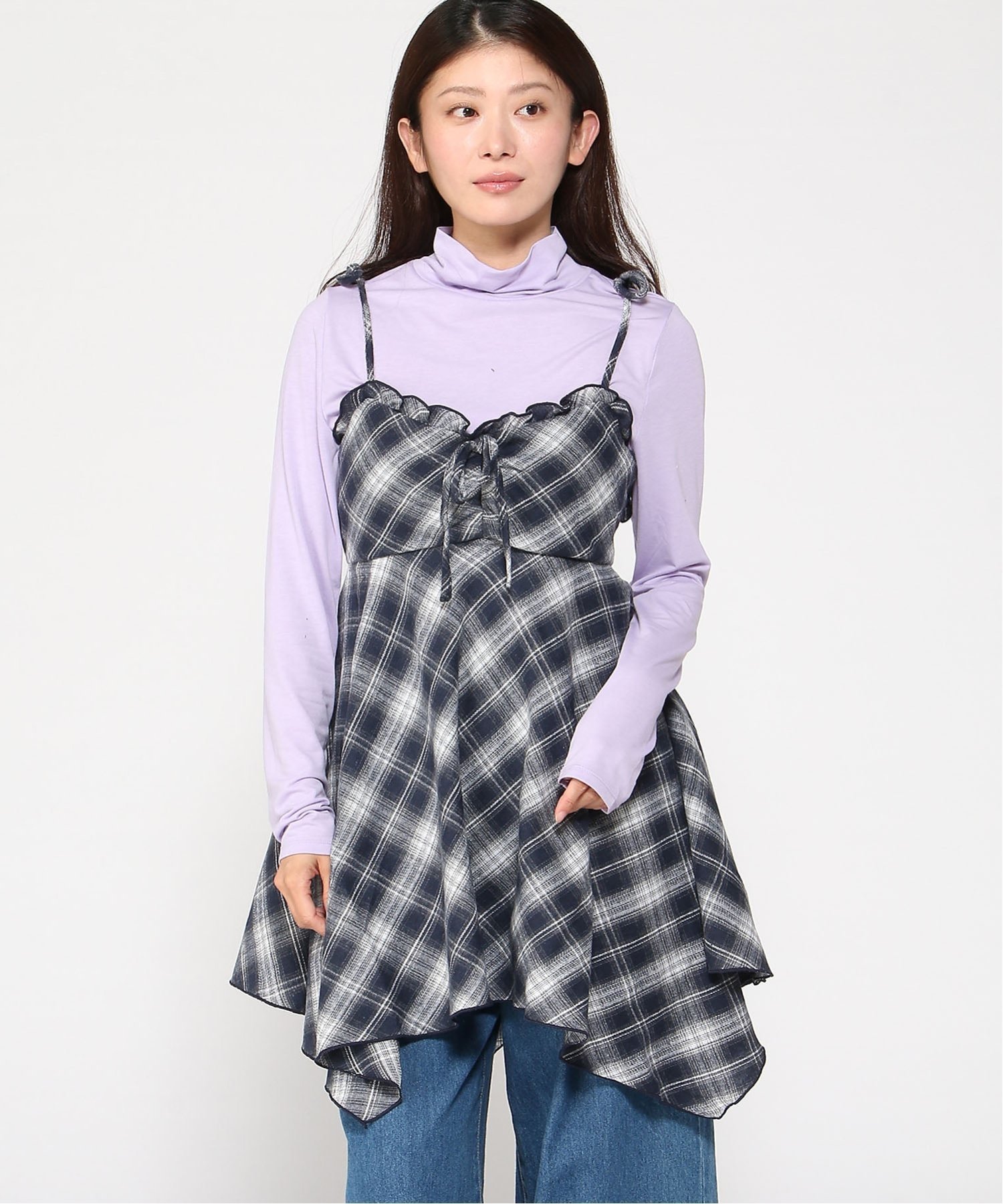 【イング/INGNI】のINGNI/チェック柄イレヘムチュニックOP インテリア・キッズ・メンズ・レディースファッション・服の通販 founy(ファニー) 　ファッション　Fashion　レディースファッション　Fashion for Women　トップス・カットソー　Cut & Sew Tops　ワンピース　Dresses　チュニック　Tunic Tops & Dresses　チェック　Check, Plaid, Tartan　コン/チェック|ID: prp329100004706331 ipo3291000000033989448