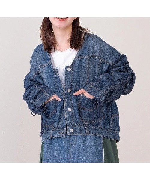 【ゴースローキャラバン/go slow caravan】のmililopiulu/ミリロピュール ギャザースリーブデニムカーデ (WOMENS) インテリア・キッズ・メンズ・レディースファッション・服の通販 founy(ファニー) 　ファッション　Fashion　レディースファッション　Fashion for Women　ギャザー　Gathered, Ruffled　シャーリング　Shirring, Ruched　ネイビー|ID: prp329100004706385 ipo3291000000034008706