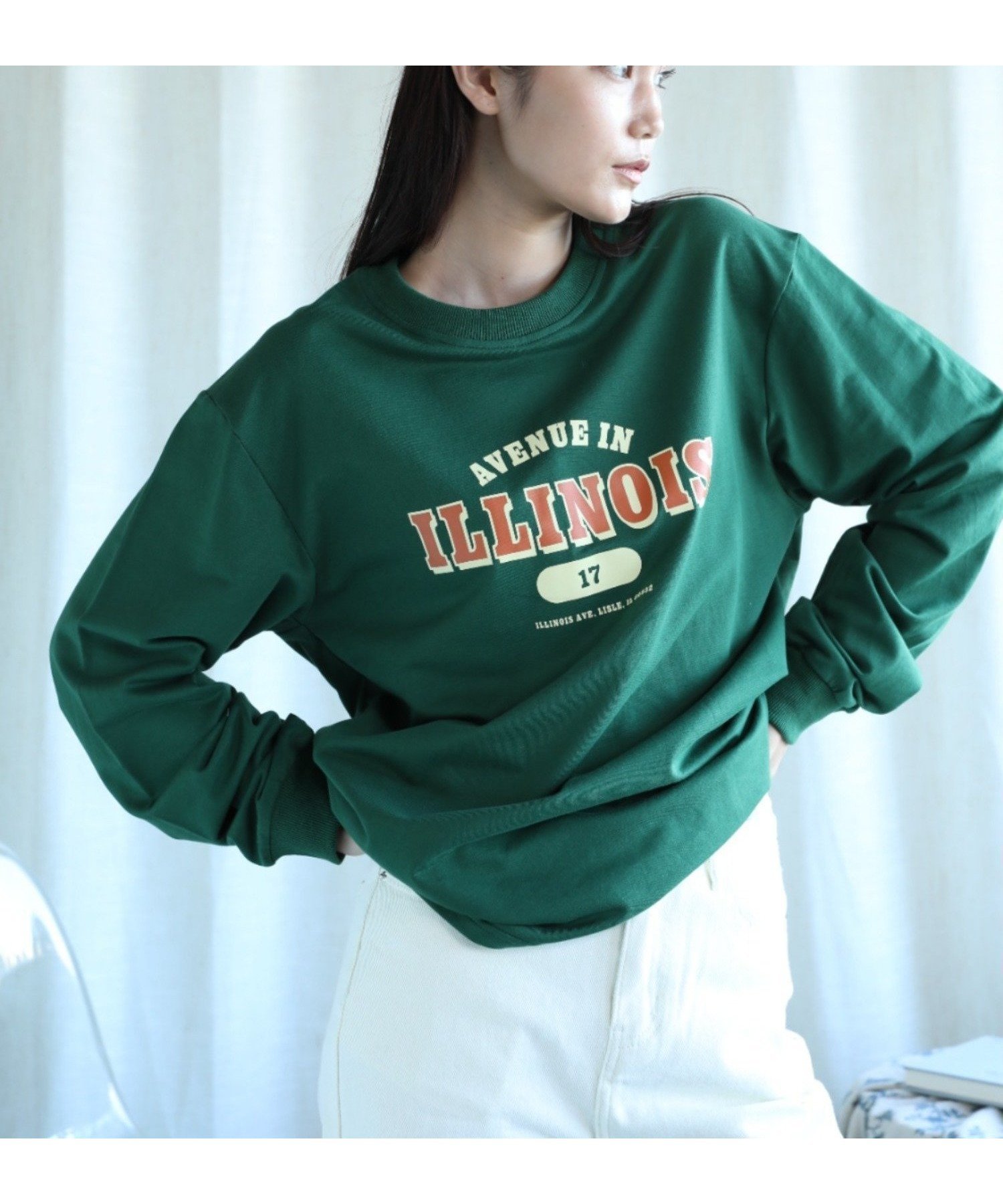 【アイモハ/aimoha】のaimoha -select-/カレッジロゴ長袖Tシャツ インテリア・キッズ・メンズ・レディースファッション・服の通販 founy(ファニー) 　ファッション　Fashion　レディースファッション　Fashion for Women　トップス・カットソー　Cut & Sew Tops　シャツ・ブラウス・オフィスカジュアル　Elegant Blouses & Button-Ups　ロングTシャツ・Tシャツ　Longline T-Shirts & Tees　おすすめ　Recommended / Our Picks　ショルダー　Shoulder, Shoulder Strap　シンプル　Simple, Minimal　スラックス　Slacks, Dress Pants　デニム　Denim, Jeans Material　ドロップ　Drop Shoulder, Dropped Style　ロング　Long, Long-Length　ワーク　Workwear, Utility Style　人気　Popular, Best Seller　定番　Standard, Basic Item　春　Spring　A/W・秋冬　Autumn/Winter　長袖　Long Sleeve, Full Sleeve　グリーン|ID: prp329100004706416 ipo3291000000033990324