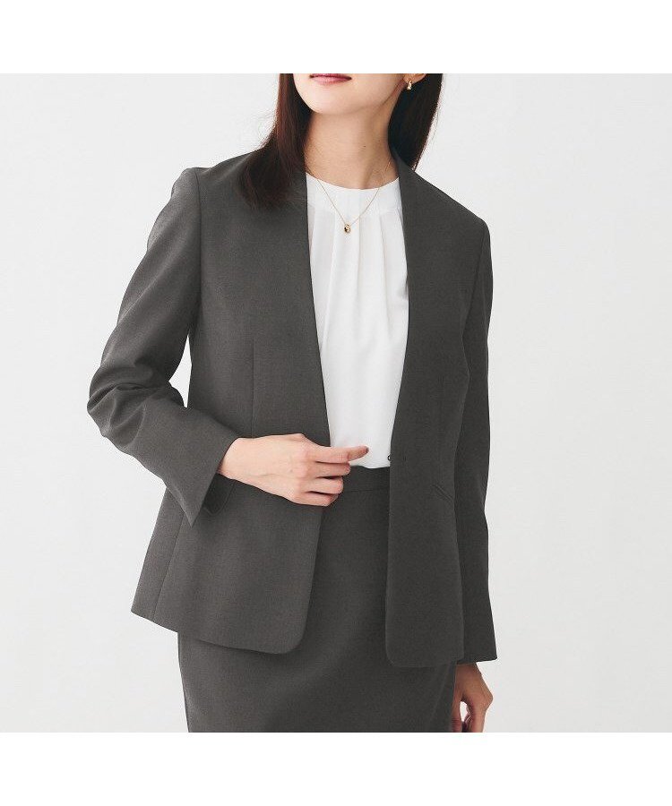 【アンタイトル/UNTITLED】の【通勤スーツ/オフィス】ドライメランジ カラーレスジャケット インテリア・キッズ・メンズ・レディースファッション・服の通販 founy(ファニー) 　ファッション　Fashion　レディースファッション　Fashion for Women　アウター　Coat / Outerwear Collection　レディースジャケット・軽アウター　Jackets　スーツ　Business Suits & Workwear　スーツジャケット・オフィスブレザー　Suit Jackets / Blazers　シェイプ　Shape, Slim Fit　ジャケット　Jacket, Outerwear　スマート　Smart, Elegant　スーツ　Suit, Formalwear　ドレープ　Drape, Draping Fabric　定番　Standard, Basic Item　フロント　Front, Front Design　ポケット　Pocket, Pocket Detail　メランジ　Melange, Mixed Yarn　おすすめ　Recommended / Our Picks　夏　Summer　ビジネス 仕事 通勤　Business / Work / Commuting　チャコールグレー|ID: prp329100004706469 ipo3291000000034428857