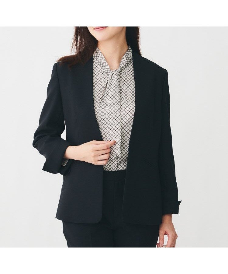 【アンタイトル/UNTITLED】の【通勤スーツ/オフィス】ドライメランジ カラーレスジャケット インテリア・キッズ・メンズ・レディースファッション・服の通販 founy(ファニー) 　ファッション　Fashion　レディースファッション　Fashion for Women　アウター　Coat / Outerwear Collection　レディースジャケット・軽アウター　Jackets　スーツ　Business Suits & Workwear　スーツジャケット・オフィスブレザー　Suit Jackets / Blazers　シェイプ　Shape, Slim Fit　ジャケット　Jacket, Outerwear　スマート　Smart, Elegant　スーツ　Suit, Formalwear　ドレープ　Drape, Draping Fabric　定番　Standard, Basic Item　フロント　Front, Front Design　ポケット　Pocket, Pocket Detail　メランジ　Melange, Mixed Yarn　おすすめ　Recommended / Our Picks　夏　Summer　ビジネス 仕事 通勤　Business / Work / Commuting　ネイビー|ID: prp329100004706469 ipo3291000000034428859
