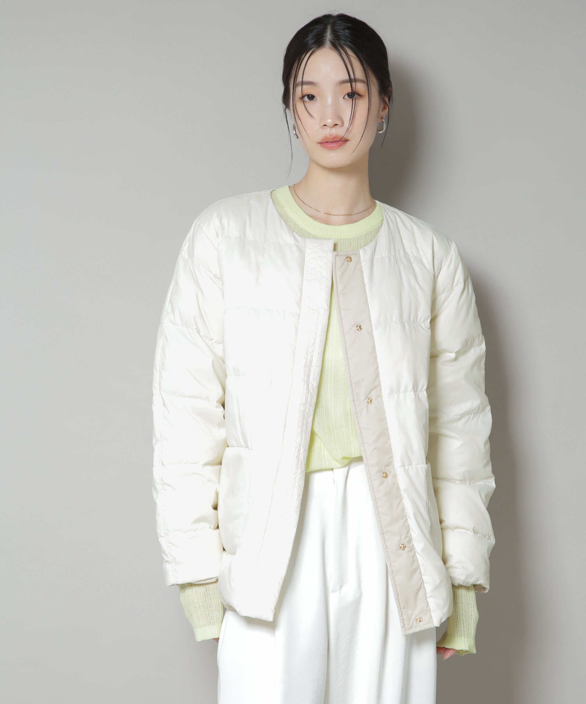 【ナノ ユニバース/nano universe】の撥水加工ライトダウン リバーシブルノーカラージャケット 人気、トレンドファッション・服の通販 founy(ファニー) ファッション Fashion レディースファッション Fashion for Women アウター Coat / Outerwear Collection レディースジャケット・軽アウター Jackets ノーカラージャケット / シンプル上品コーデ Collarless Jackets 2025年 2025 2025-2026秋冬・A/W Autumn/Winter 2025–26 AW25–26 シンプル Simple, Minimal ジャケット Jacket, Outerwear ダウン Down, Puffer リバーシブル Reversible, Two-Sided エレガント 上品 Elegant other-1|ID: prp329100004706476 ipo3291000000034702562