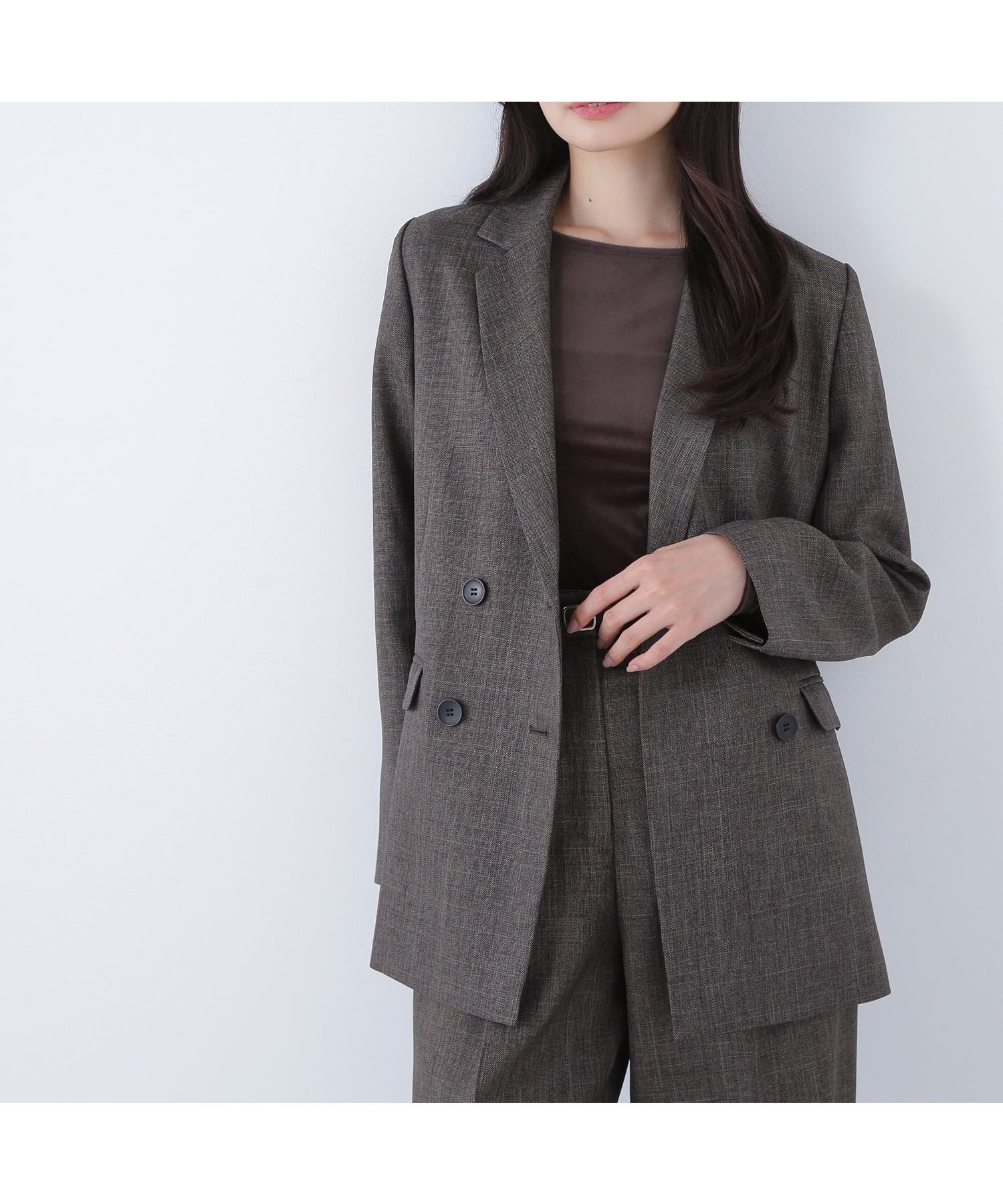 【ナチュラル ビューティー ベーシック/NATURAL BEAUTY BASIC】のシャークスキン SETUPダブルブレストジャケット インテリア・キッズ・メンズ・レディースファッション・服の通販 founy(ファニー) 　ファッション　Fashion　レディースファッション　Fashion for Women　アウター　Coat / Outerwear Collection　レディースジャケット・軽アウター　Jackets　おすすめ　Recommended / Our Picks　セットアップ　Set-Up, Coordinated Outfit　エレガント 上品　Elegant　ダークブラウン1|ID: prp329100004706489 ipo3291000000034498434