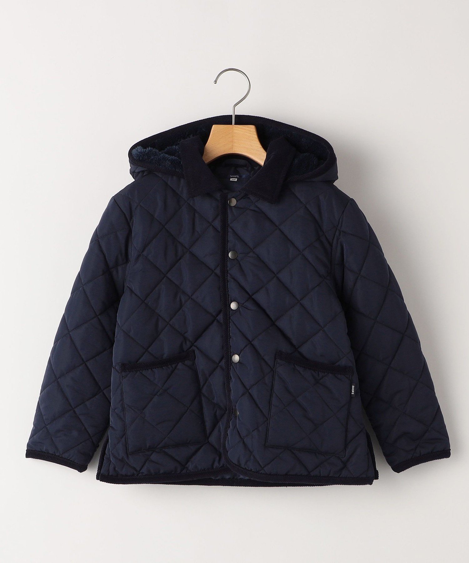 【シップス/SHIPS / KIDS】のSHIPS KIDS 140~160m / 手洗い可能 キルト フード ジャケット インテリア・キッズ・メンズ・レディースファッション・服の通販 founy(ファニー) 　ファッション　Fashion　キッズファッション　Fashion for Kids　アウター　Coat Outerwear /Kids　キルト　Quilt, Quilted Fabric　コーデュロイ　Corduroy, Cord Fabric　ジャケット　Jacket, Outerwear　チェック　Check, Plaid, Tartan　ドット　Polka Dot, Dot Pattern　ポケット　Pocket, Pocket Detail　防寒　Cold Protection, Winter-Ready　リラックス　Relax, Relaxed Fit　冬　Winter / This Winter　A/W・秋冬　Autumn/Winter　エレガント 上品　Elegant　ネイビー|ID: prp329100004706694 ipo3291000000034119581