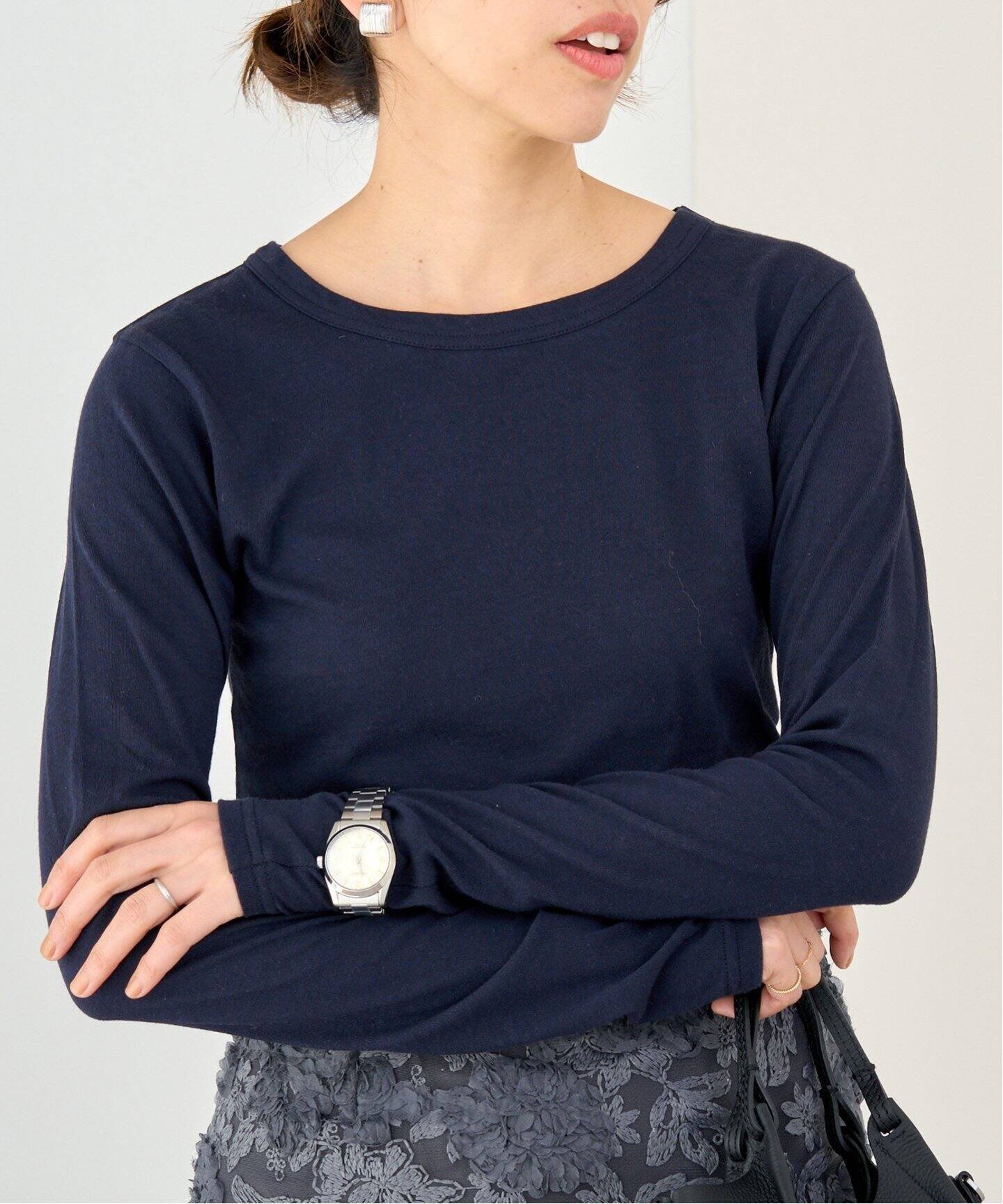 【イエナ/IENA】のコットンシルクテンジク クループルオーバー インテリア・キッズ・メンズ・レディースファッション・服の通販 founy(ファニー) 　ファッション　Fashion　レディースファッション　Fashion for Women　トップス・カットソー　Cut & Sew Tops　カジュアルプルオーバー・ニットトップス　Pullovers & Knit Tops / Casual Pullovers　2025年　2025　2025春夏・S/S　Spring/Summer 2025 SS25　おすすめ　Recommended / Our Picks　インナー　Innerwear　カットソー　Cut and Sewn Top　シルク　Silk, 100% Silk　スウェット / スエット　Sweatshirt, Sweatwear　スマート　Smart, Elegant　ネイビー|ID: prp329100004707157 ipo3291000000033996944