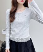 【イング/INGNI】の【WEB限定】ヘンリーネックレース付プレートロゴリブ長袖トップス 人気、トレンドファッション・服の通販 founy(ファニー) ファッション Fashion レディースファッション Fashion for Women トップス・カットソー Cut & Sew Tops デニム Denim, Jeans Material バランス Balance, Style Balance レース Lace, Lace Fabric 長袖 Long Sleeve, Full Sleeve thumbnail グレー|ID: prp329100004707179 ipo3291000000033997202