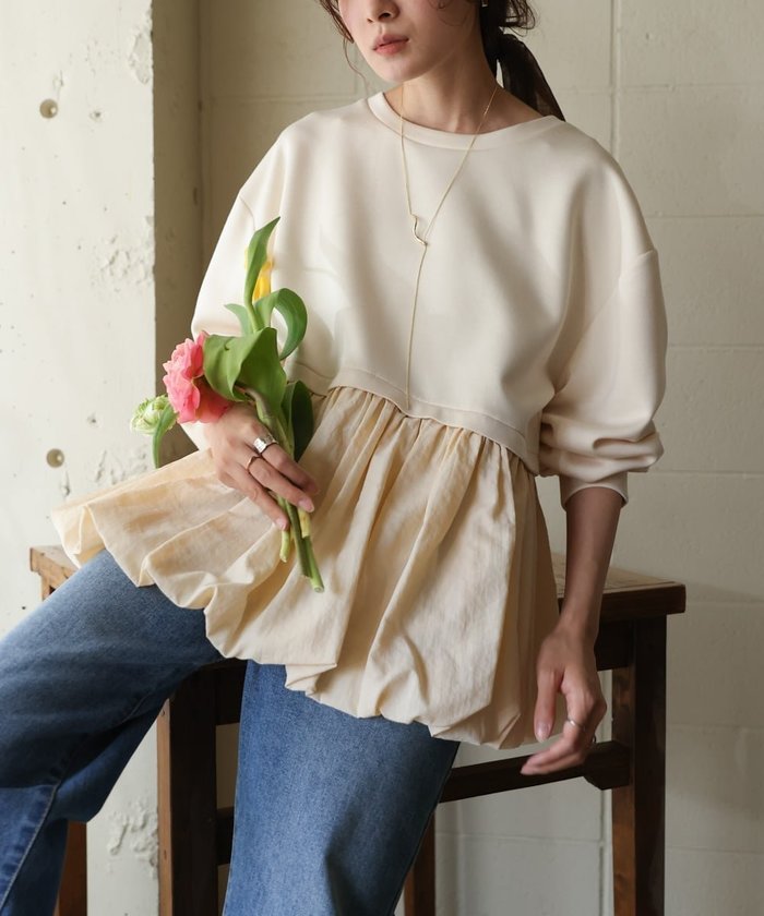 【バブ ブージュルード/Bab Bou Jeloud】の裾バルーンペプラムトップス インテリア・キッズ・メンズ・レディースファッション・服の通販 founy(ファニー) https://founy.com/ ファッション Fashion レディースファッション Fashion for Women トップス・カットソー Cut & Sew Tops シンプル Simple, Minimal ジーンズ Jeans, Denim Pants ストレート Straight, Straight Cut スマート Smart, Elegant スラックス Slacks, Dress Pants チェック Check, Plaid, Tartan ドッキング Docking, Mixed Material バルーン Balloon, Balloon Silhouette フェミニン Feminine, Girly ペプラム Peplum, Flared Hem リラックス Relax, Relaxed Fit 再入荷 Restock / Back in Stock おすすめ Recommended / Our Picks ビジネス 仕事 通勤 Business / Work / Commuting |ID: prp329100004707201 ipo3291000000033997417