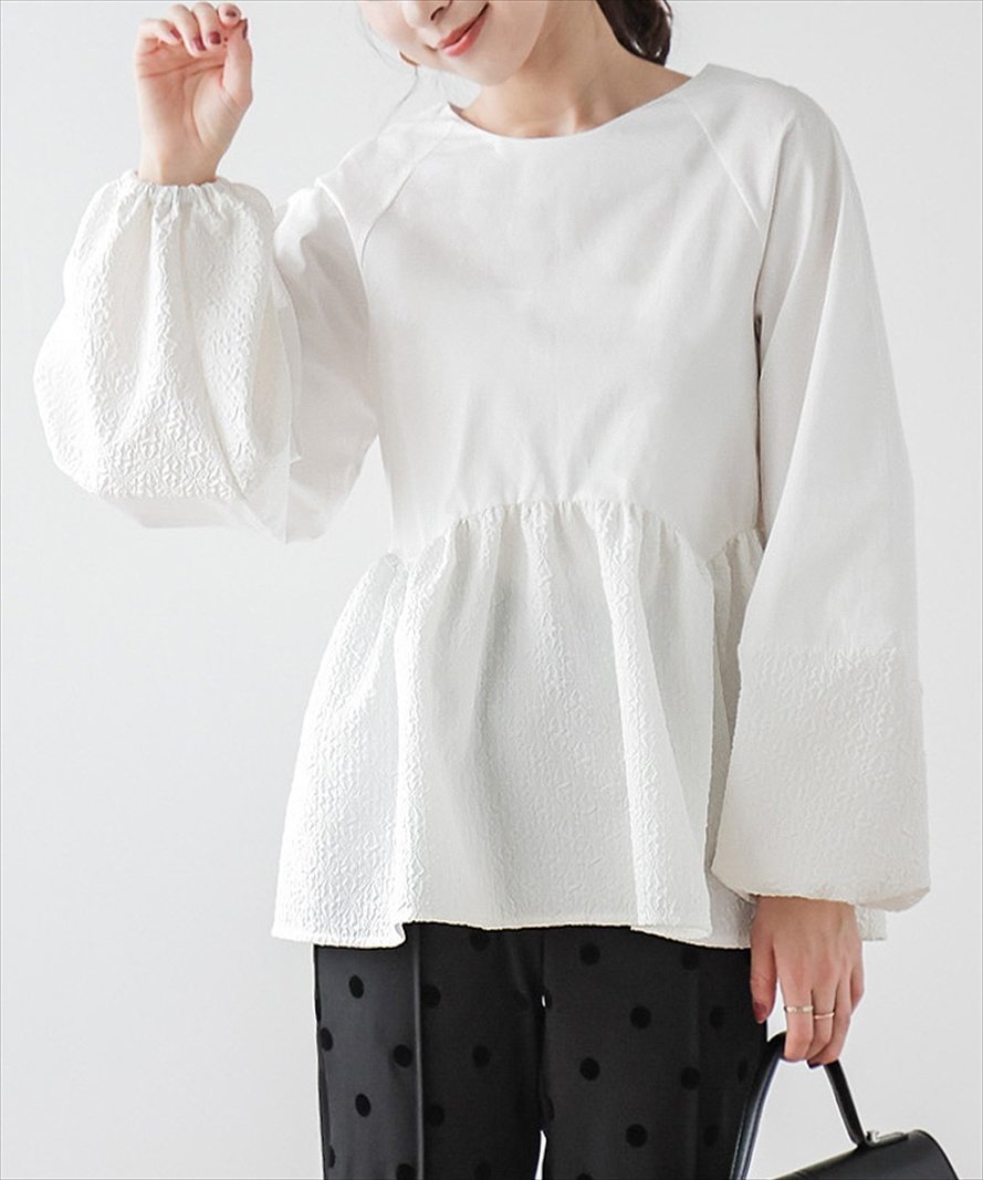 【ラジュール/Lajour】のジャガードぺプラムトップス インテリア・キッズ・メンズ・レディースファッション・服の通販 founy(ファニー) 　ファッション　Fashion　レディースファッション　Fashion for Women　トップス・カットソー　Cut & Sew Tops　ドッキング　Docking, Mixed Material　フェミニン　Feminine, Girly　フォルム　Silhouette, Form　ペプラム　Peplum, Flared Hem　切替　Switching, Contrast Panel　ホワイト|ID: prp329100004707214 ipo3291000000033997614