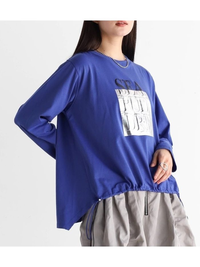 【ラシュッド/LASUD】のドロストヘム箔ロゴロングTシャツ インテリア・キッズ・メンズ・レディースファッション・服の通販 founy(ファニー) https://founy.com/ ファッション Fashion レディースファッション Fashion for Women トップス・カットソー Cut & Sew Tops シャツ・ブラウス・オフィスカジュアル Elegant Blouses & Button-Ups ロングTシャツ・Tシャツ Longline T-Shirts & Tees ドローコード Drawcord, Drawstring Cord ロング Long, Long-Length |ID: prp329100004707217 ipo3291000000033997676