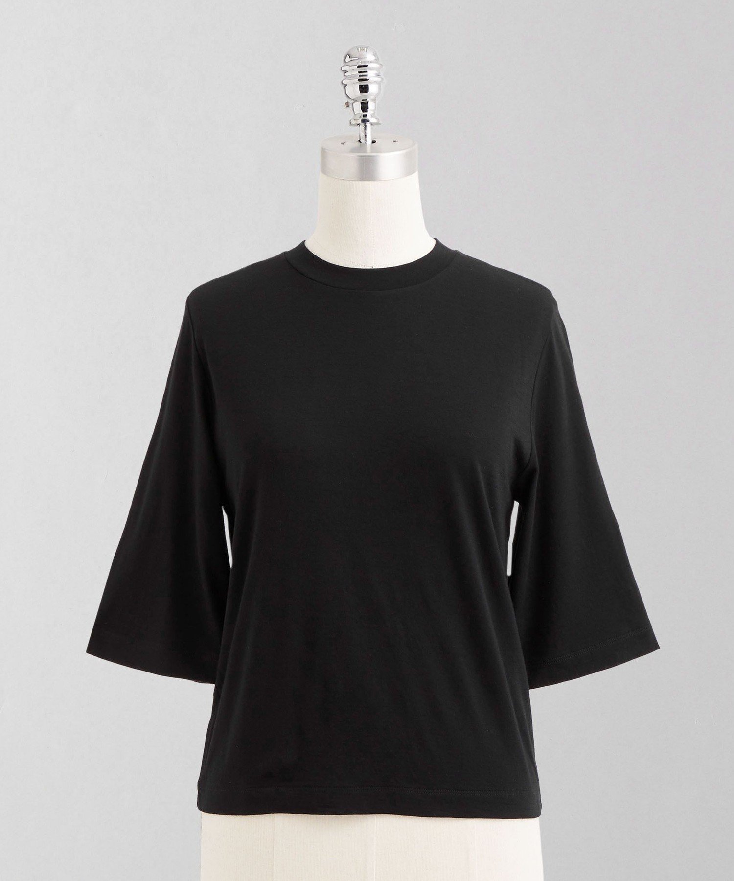 【ユナイテッドアローズ/UNITED ARROWS】のLOEFF W 五分袖 Tシャツ インテリア・キッズ・メンズ・レディースファッション・服の通販 founy(ファニー) 　ファッション　Fashion　レディースファッション　Fashion for Women　トップス・カットソー　Cut & Sew Tops　シャツ・ブラウス・オフィスカジュアル　Elegant Blouses & Button-Ups　ロングTシャツ・Tシャツ　Longline T-Shirts & Tees　インナー　Innerwear　秋　Autumn　カーディガン　Cardigan, Knitwear　コンパクト　Compact, Small Size　シンプル　Simple, Minimal　ジャケット　Jacket, Outerwear　スリーブ　Sleeve, Long Sleeve / Short Sleeve　ドレープ　Drape, Draping Fabric　バランス　Balance, Style Balance　フレアースリーブ　Flared Sleeve, Bell Sleeve　ボーダー　Border, Stripe　ロング　Long, Long-Length　夏　Summer　エレガント 上品　Elegant　BLACK|ID: prp329100004707225 ipo3291000000033997767