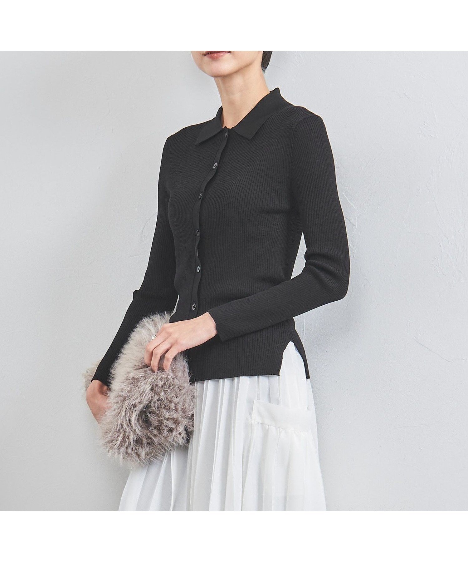 【ユナイテッドアローズ/UNITED ARROWS】のポロカラー リブニット インテリア・キッズ・メンズ・レディースファッション・服の通販 founy(ファニー) 　ファッション　Fashion　レディースファッション　Fashion for Women　トップス・カットソー　Cut & Sew Tops　ニット　Knit Tops & Sweaters　フィット　Fit, Slim Fit　リブニット　Rib Knit, Ribbed Knit　ワイド　Wide, Wide Fit　アウトレット　Outlet / Clearance　おすすめ　Recommended / Our Picks　エレガント 上品　Elegant　BLACK|ID: prp329100004707243 ipo3291000000033997939