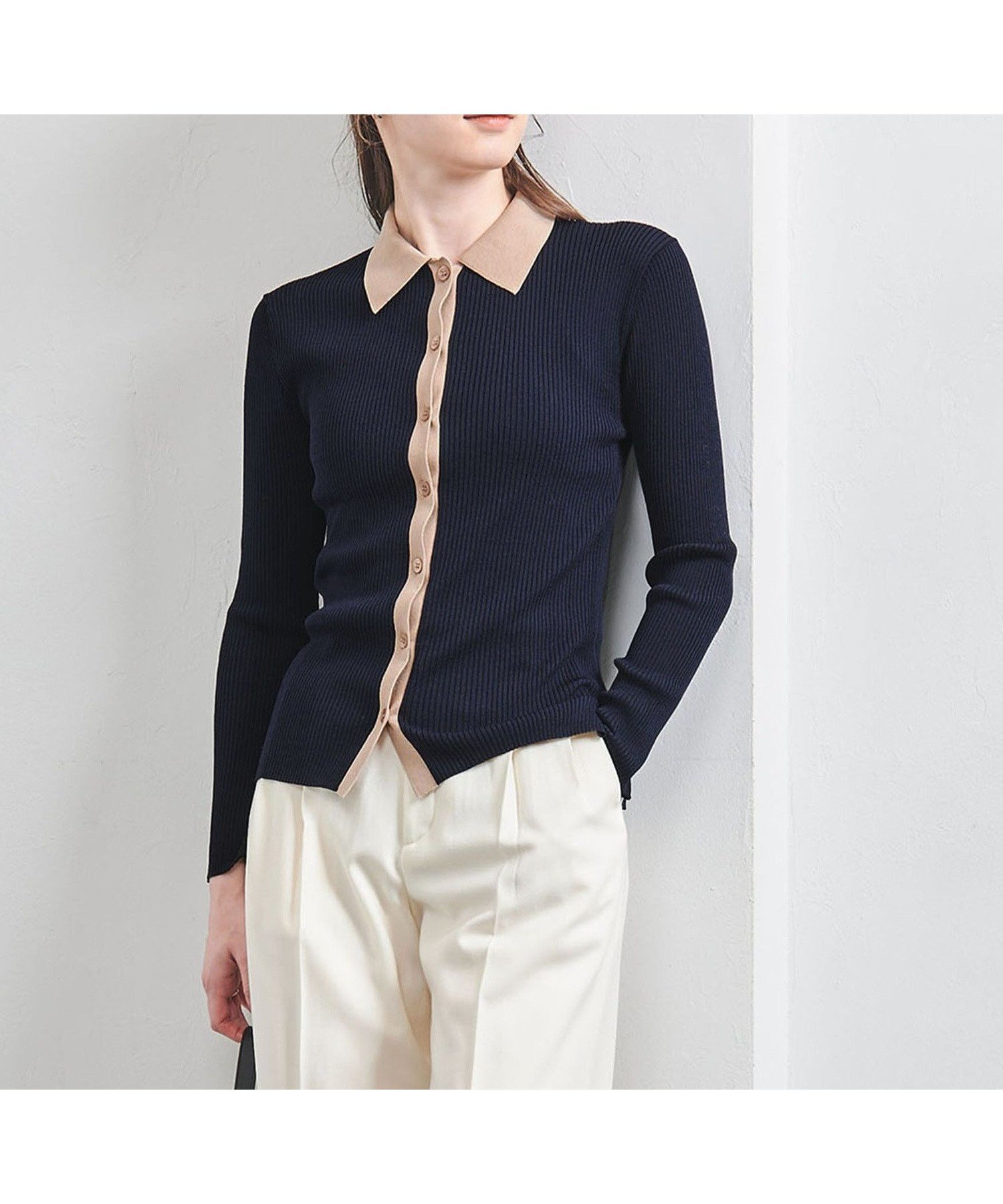 【ユナイテッドアローズ/UNITED ARROWS】のポロカラー リブニット インテリア・キッズ・メンズ・レディースファッション・服の通販 founy(ファニー) 　ファッション　Fashion　レディースファッション　Fashion for Women　トップス・カットソー　Cut & Sew Tops　ニット　Knit Tops & Sweaters　フィット　Fit, Slim Fit　リブニット　Rib Knit, Ribbed Knit　ワイド　Wide, Wide Fit　アウトレット　Outlet / Clearance　おすすめ　Recommended / Our Picks　エレガント 上品　Elegant　NAVY|ID: prp329100004707243 ipo3291000000033997940
