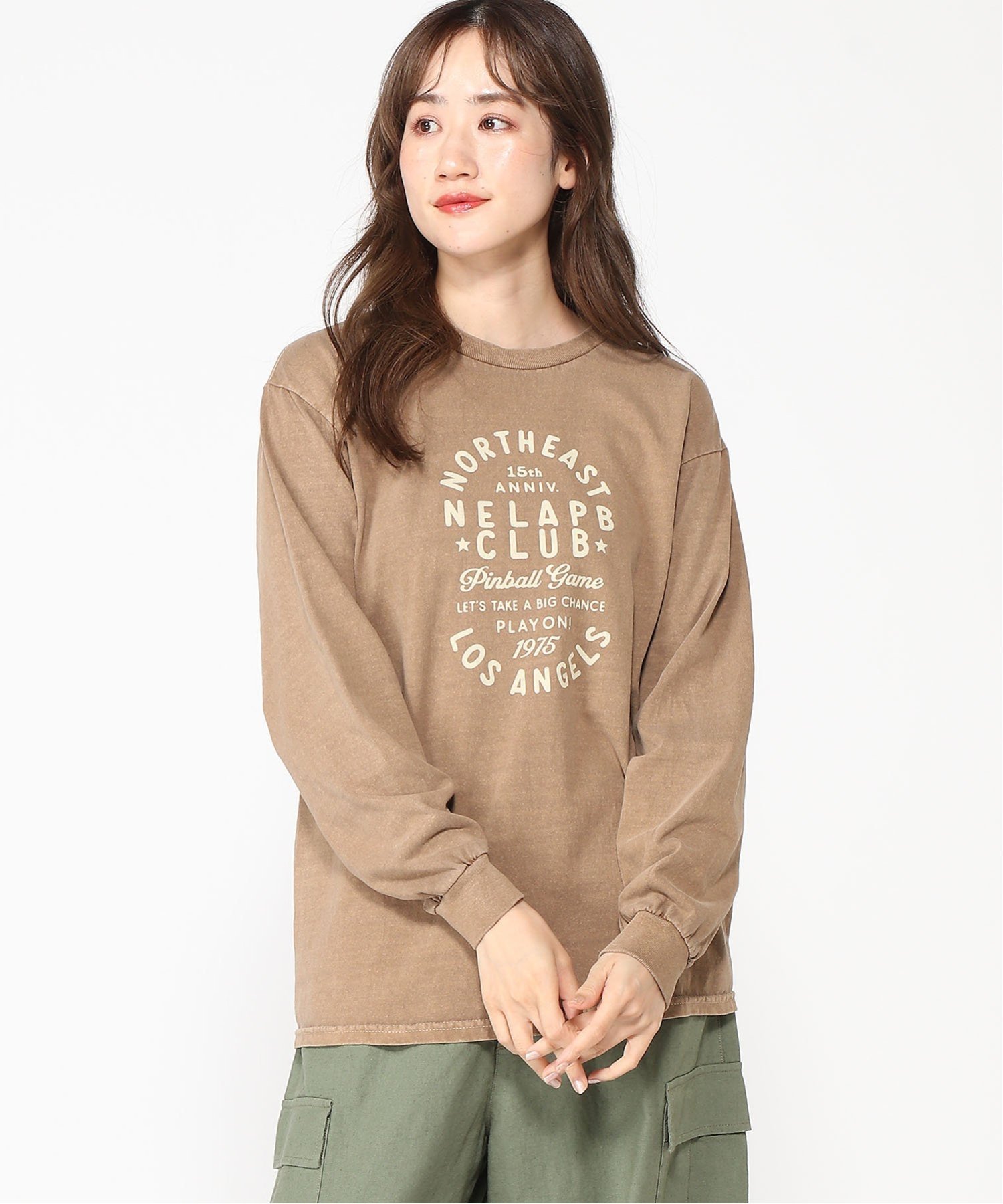 【ジョンブルプライベートラボ/Johnbull Private labo】のGRS*JOHNBULLコラボロンT pinball インテリア・キッズ・メンズ・レディースファッション・服の通販 founy(ファニー) 　ファッション　Fashion　レディースファッション　Fashion for Women　トップス・カットソー　Cut & Sew Tops　ロングTシャツ・Tシャツ　Longline T-Shirts & Tees　インナー　Innerwear　ヴィンテージ　Vintage Style　キャラクター　Character, Licensed Characters　グラフィック　Graphic, Graphic Design　コンパクト　Compact, Small Size　シンプル　Simple, Minimal　フロント　Front, Front Design　プリント　Print, Printed Pattern　ボトム　Bottoms, Lower Wear　ユーズド　Used, Vintage-Look　キャメル|ID: prp329100004707251 ipo3291000000033998017