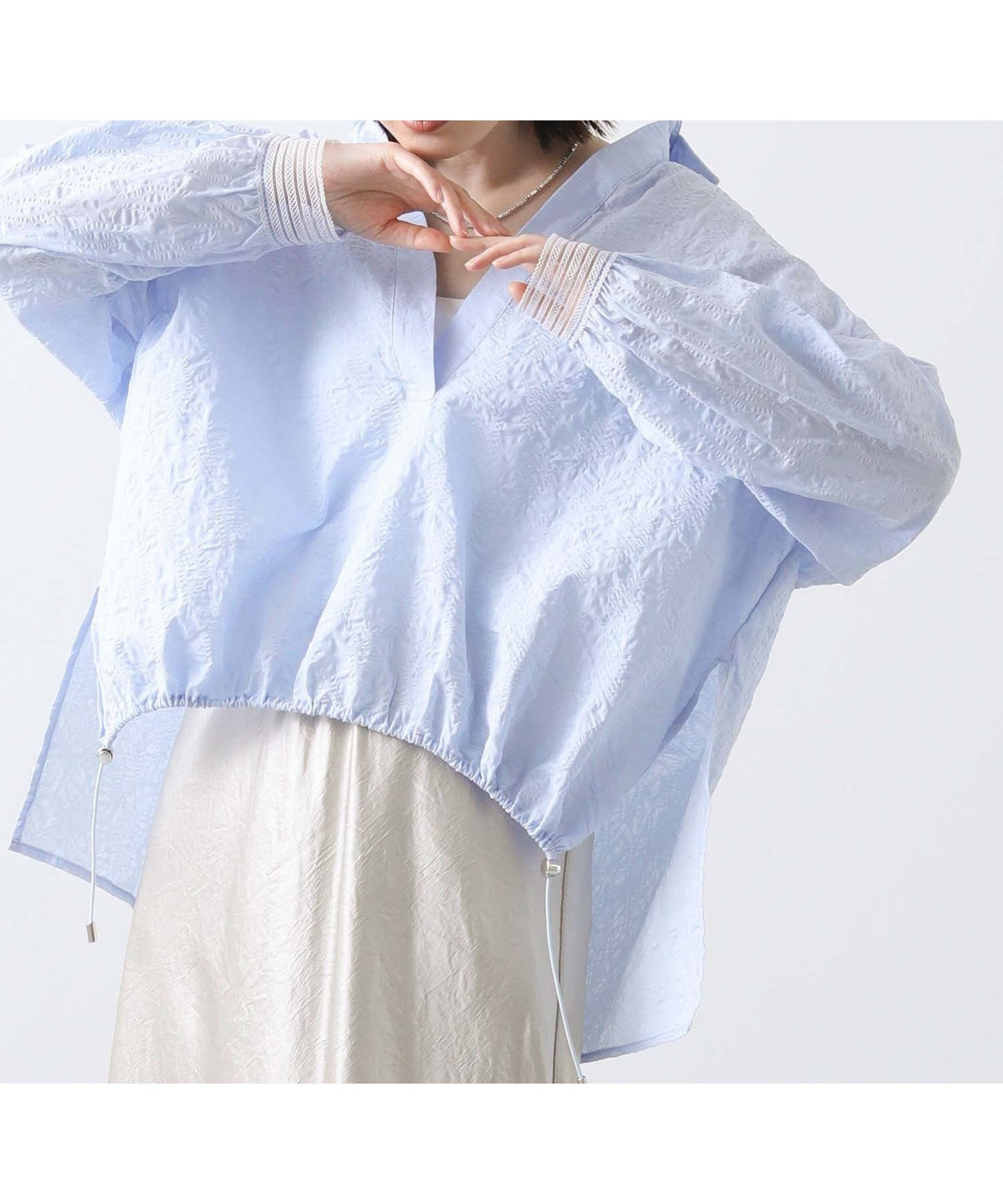 【グレディブリリアン/Gready Brilliant】のスキッパードロストシャツ インテリア・キッズ・メンズ・レディースファッション・服の通販 founy(ファニー) 　ファッション　Fashion　レディースファッション　Fashion for Women　トップス・カットソー　Cut & Sew Tops　シャツ・ブラウス・オフィスカジュアル　Elegant Blouses & Button-Ups　クロップド　Cropped, Short Length　スキッパー　Skipper, Open Collar　バランス　Balance, Style Balance　ルーズ　Loose, Oversized　SAX|ID: prp329100004707253 ipo3291000000033998047