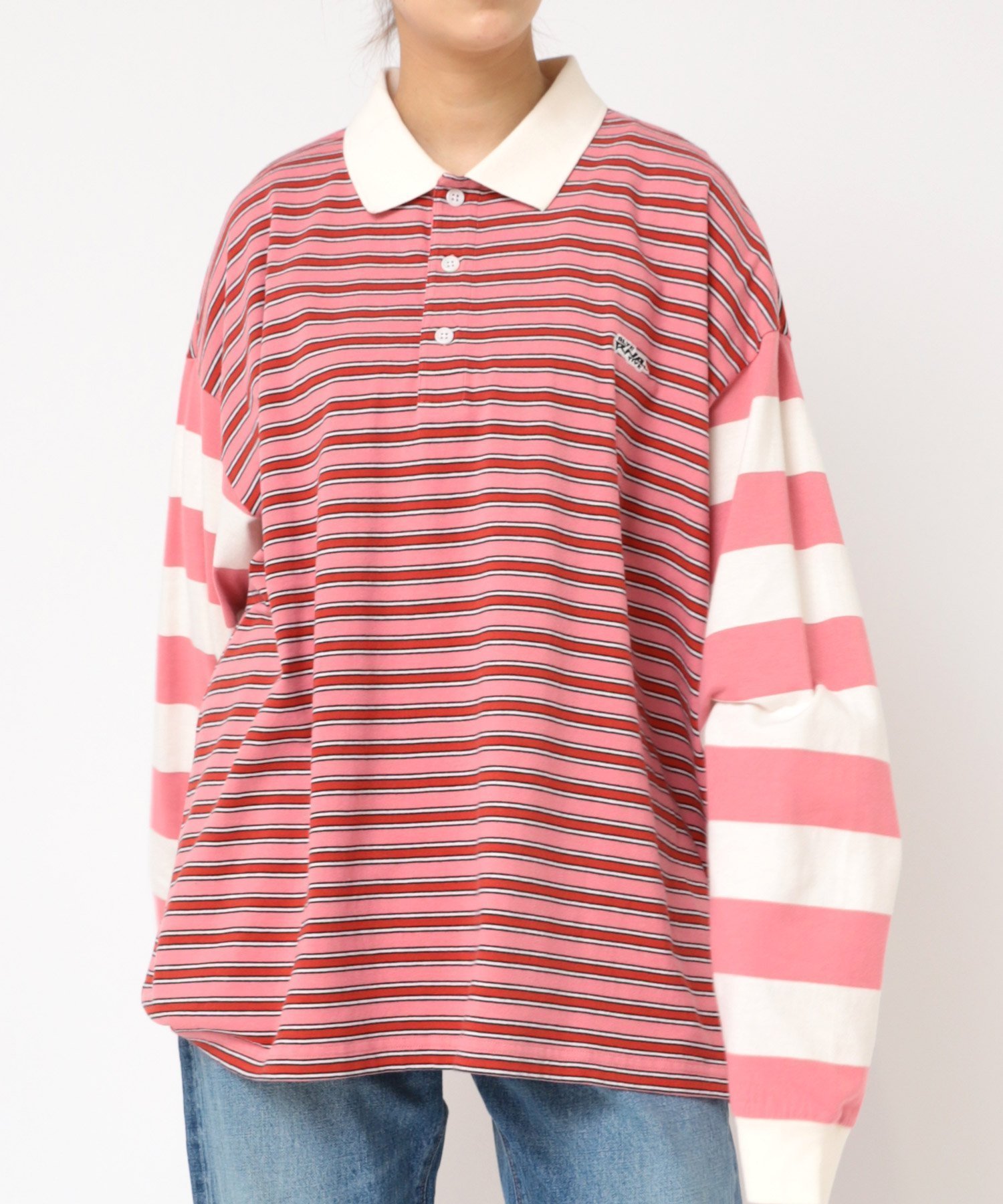 【アールエヌエー/RNA】のM2195 ボーダーコンビポロロンT インテリア・キッズ・メンズ・レディースファッション・服の通販 founy(ファニー) 　ファッション　Fashion　レディースファッション　Fashion for Women　トップス・カットソー　Cut & Sew Tops　ロングTシャツ・Tシャツ　Longline T-Shirts & Tees　おすすめ　Recommended / Our Picks　ボーダー　Border, Stripe　ワンポイント　One Point, Statement Accent　ピンク|ID: prp329100004707254 ipo3291000000033998075