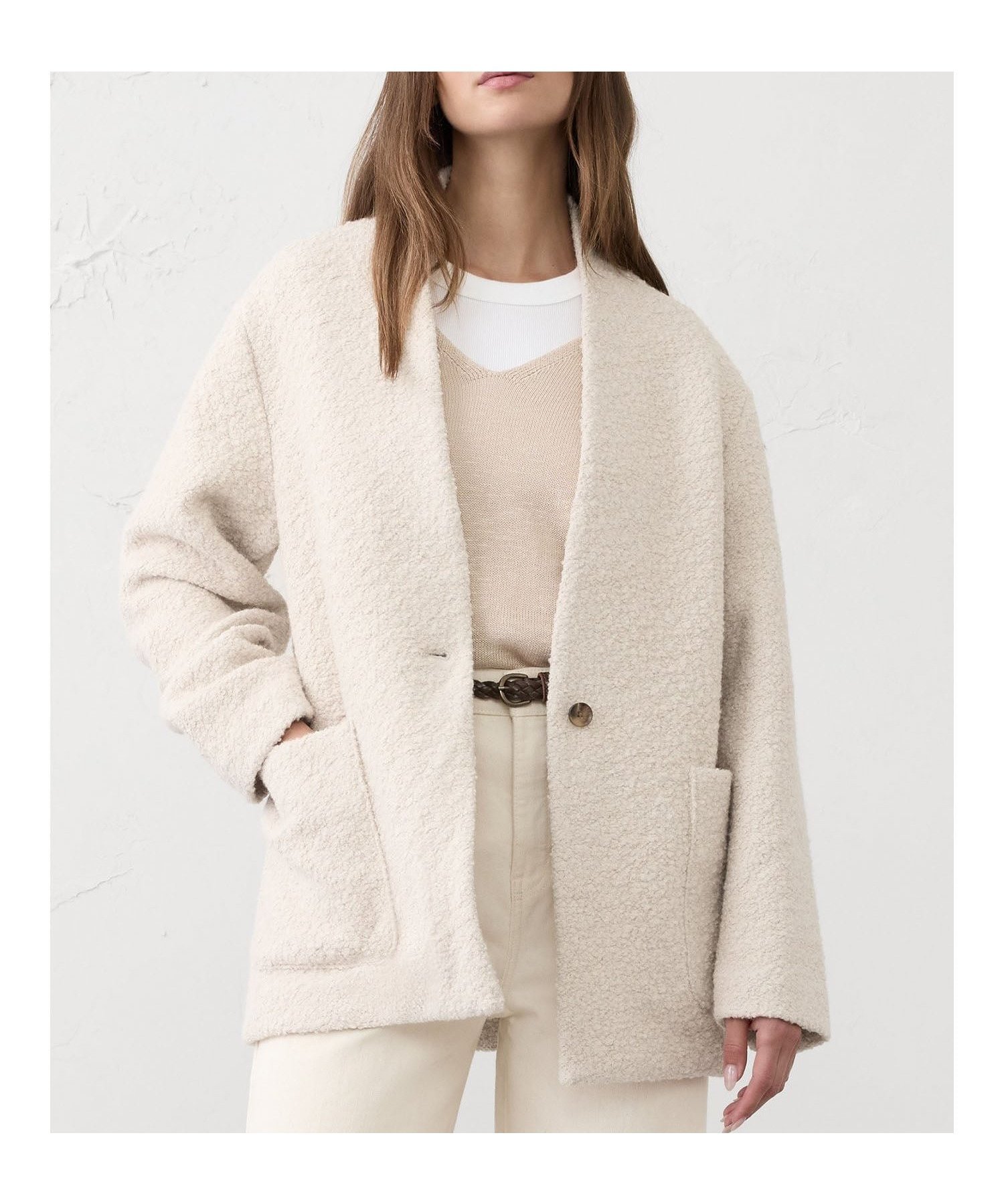 【バナナリパブリック ファクトリーストア/BANANA REPUBLIC FACTORY STORE】のBANANA REPUBLIC FACTORY STORE ニットブークレ コート インテリア・キッズ・メンズ・レディースファッション・服の通販 founy(ファニー) 　ファッション　Fashion　レディースファッション　Fashion for Women　アウター　Coat / Outerwear Collection　コート・ロングコート・ピーコート　Long Coats, Peacoats & More　テクスチャー　Texture, Textured Fabric　ハイネック　High Neck, Mock Neck　A/W・秋冬　Autumn/Winter　OYSTER_PEARL|ID: prp329100004707272 ipo3291000000034528711