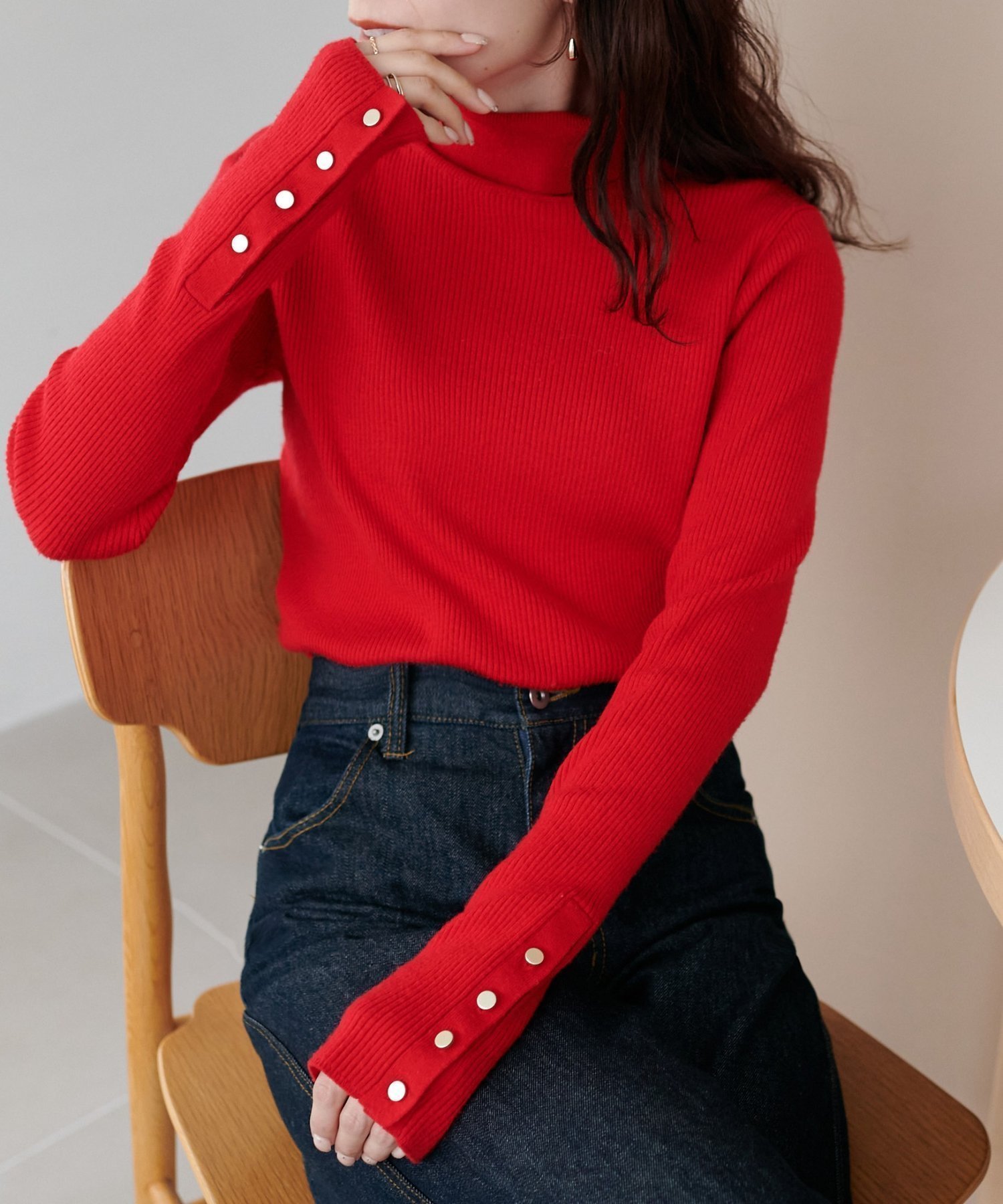 【ディスコート/Discoat】の【WEB限定】リブ袖口ボタンタートル インテリア・キッズ・メンズ・レディースファッション・服の通販 founy(ファニー) 　ファッション　Fashion　レディースファッション　Fashion for Women　トップス・カットソー　Cut & Sew Tops　インナー　Innerwear　スリット　Slit, Slit Detail　タートル　Turtleneck, Turtle Collar　タートルネック　Turtleneck, High Neck　フィット　Fit, Slim Fit　ベーシック　Basic, Essential　ボーダー　Border, Stripe　レッド|ID: prp329100004707273 ipo3291000000033998221