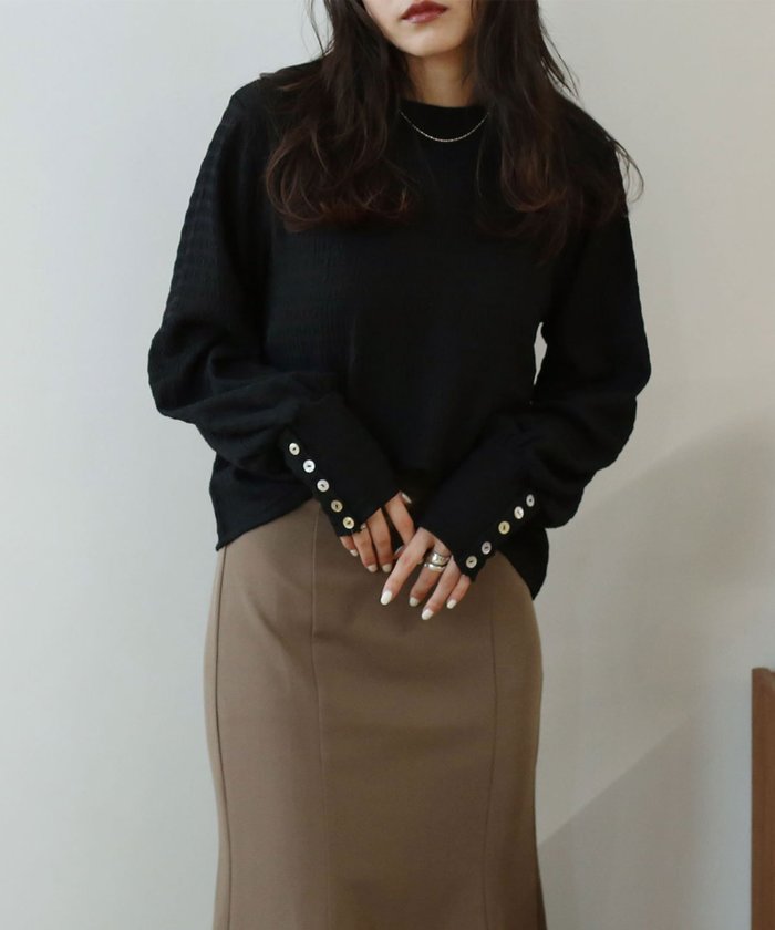 【その他のブランド/Other】のジャガードボタンスリーブトップス インテリア・キッズ・メンズ・レディースファッション・服の通販 founy(ファニー) https://founy.com/ ファッション Fashion レディースファッション Fashion for Women トップス・カットソー Cut & Sew Tops カフス Cuff Design ポケット Pocket, Pocket Detail 長袖 Long Sleeve, Full Sleeve |ID: prp329100004707285 ipo3291000000033998382