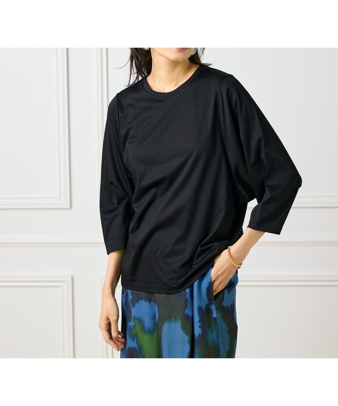 【イネド/INED】のワイドスリーブコクーンカットソー インテリア・キッズ・メンズ・レディースファッション・服の通販 founy(ファニー) 　ファッション　Fashion　レディースファッション　Fashion for Women　トップス・カットソー　Cut & Sew Tops　カットソー・ベーシックTシャツ　Cut-and-Sewn Tops / Stretch Tees & Basics　スマート　Smart, Elegant　ブラック|ID: prp329100004707359 ipo3291000000033999218