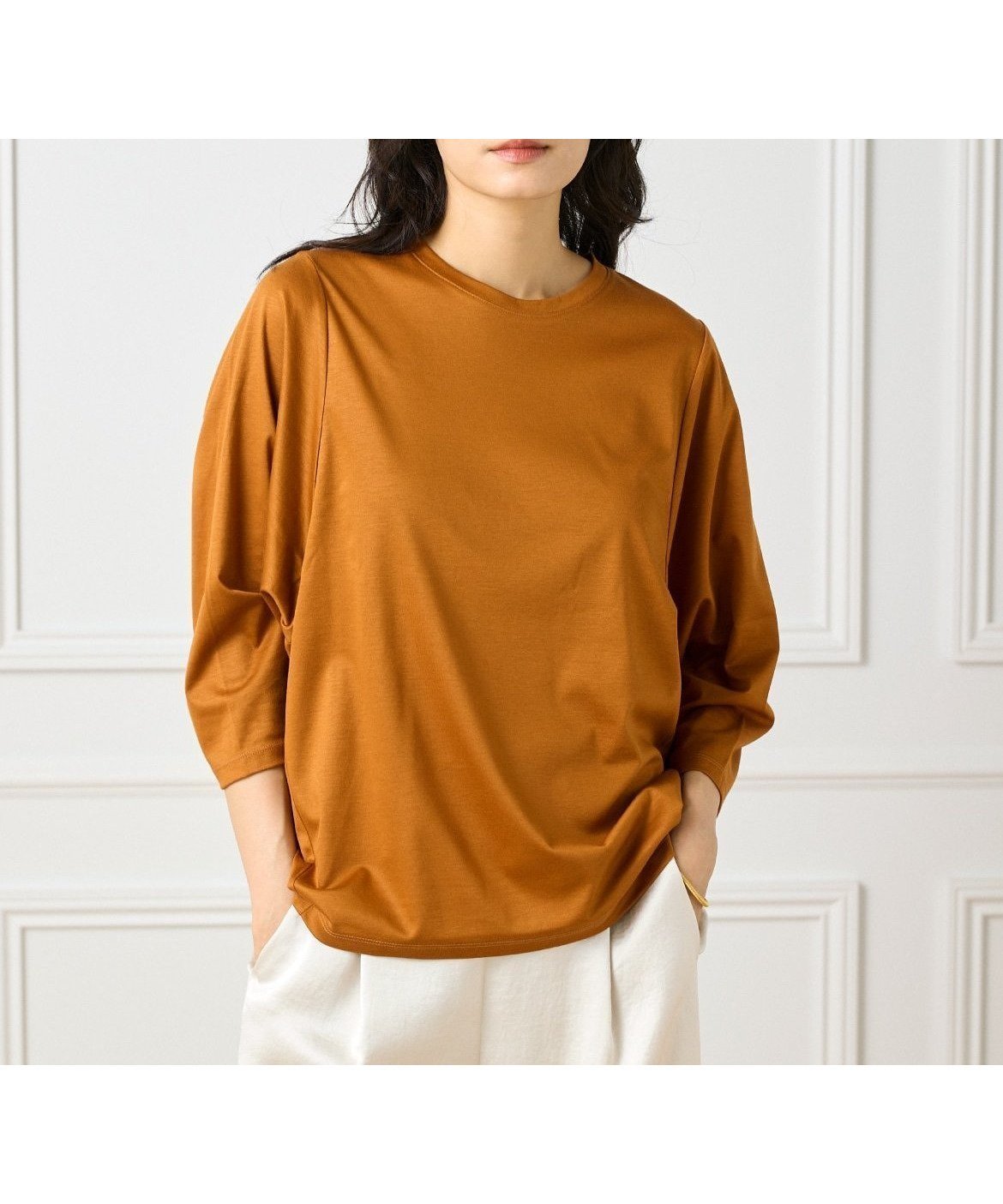 【イネド/INED】のワイドスリーブコクーンカットソー インテリア・キッズ・メンズ・レディースファッション・服の通販 founy(ファニー) 　ファッション　Fashion　レディースファッション　Fashion for Women　トップス・カットソー　Cut & Sew Tops　カットソー・ベーシックTシャツ　Cut-and-Sewn Tops / Stretch Tees & Basics　スマート　Smart, Elegant　キンチャ|ID: prp329100004707359 ipo3291000000033999220