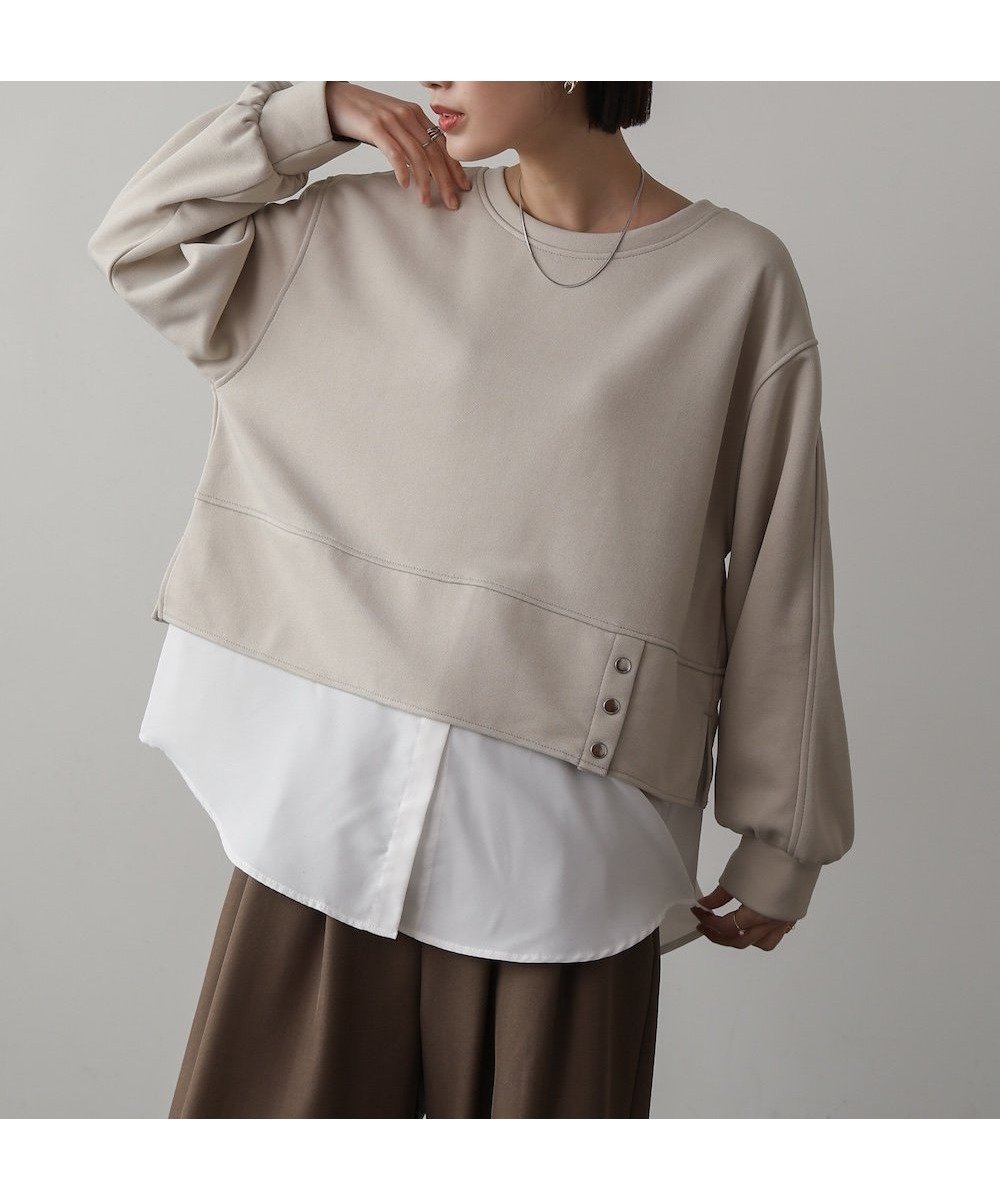 【バブ ブージュルード/Bab Bou Jeloud】の軽量ボンディングプルオーバー インテリア・キッズ・メンズ・レディースファッション・服の通販 founy(ファニー) 　ファッション　Fashion　レディースファッション　Fashion for Women　トップス・カットソー　Cut & Sew Tops　カジュアルプルオーバー・ニットトップス　Pullovers & Knit Tops / Casual Pullovers　シンプル　Simple, Minimal　ドッキング　Docking, Mixed Material　ドット　Polka Dot, Dot Pattern　ボンディング　Bonding, Bonded Fabric　再入荷　Restock / Back in Stock　軽量　Lightweight, Ultra Light　グレージュ|ID: prp329100004707379 ipo3291000000033999396