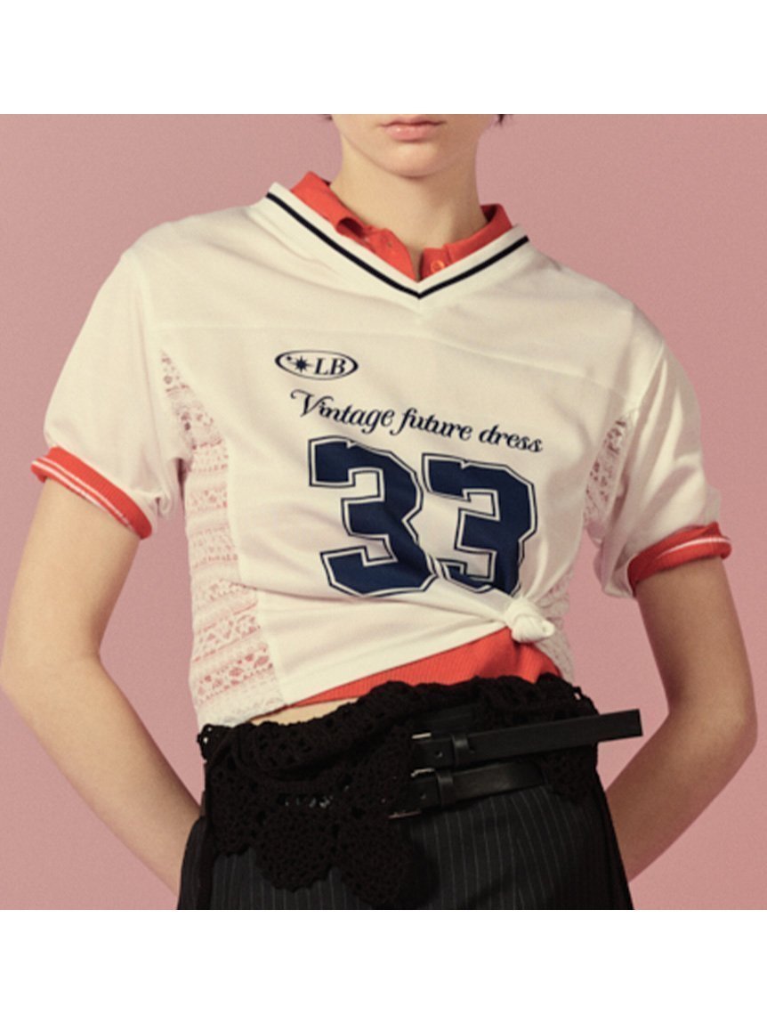【リリーブラウン/Lily Brown】のサイドレースナンバリングTシャツ 人気、トレンドファッション・服の通販 founy(ファニー) 　ファッション　Fashion　レディースファッション　Fashion for Women　トップス・カットソー　Cut & Sew Tops　シャツ・ブラウス・オフィスカジュアル　Elegant Blouses & Button-Ups　ロングTシャツ・Tシャツ　Longline T-Shirts & Tees　スポーティ　Sporty, Casual Athletic　スマート　Smart, Elegant　トレンド　Trend, Trending Now　ドッキング　Docking, Mixed Material　フェミニン　Feminine, Girly　フロント　Front, Front Design　プリント　Print, Printed Pattern　メッシュ　Mesh, Net Fabric　レース　Lace, Lace Fabric　 other-1|ID: prp329100004707404 ipo3291000000033999655