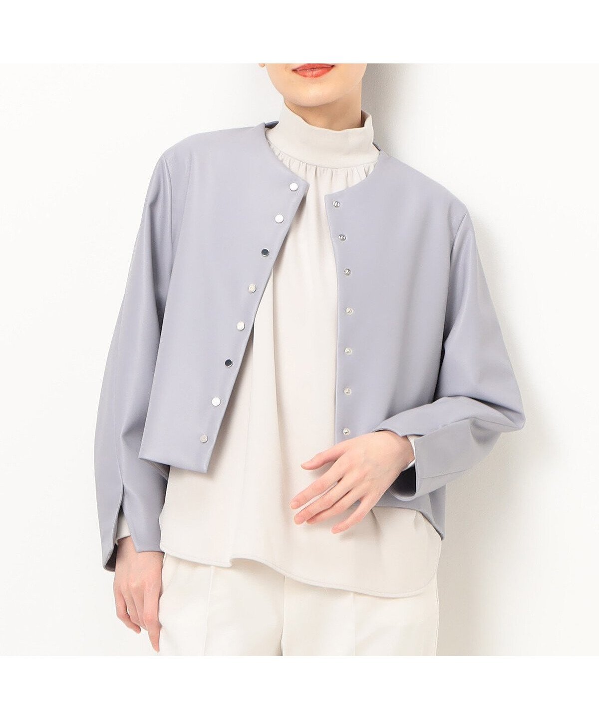 【コムサ/COMME CA】のフェイクレザー メタル釦 ショートジャケット インテリア・キッズ・メンズ・レディースファッション・服の通販 founy(ファニー) 　ファッション　Fashion　レディースファッション　Fashion for Women　アウター　Coat / Outerwear Collection　レディースジャケット・軽アウター　Jackets　カッティング　Cutting Detail　カーディガン　Cardigan, Knitwear　ショルダー　Shoulder, Shoulder Strap　ショート　Short, Short Length　ジャケット　Jacket, Outerwear　スリット　Slit, Slit Detail　スリーブ　Sleeve, Long Sleeve / Short Sleeve　ドット　Polka Dot, Dot Pattern　フェイクレザー　Faux Leather, PU Leather　ポケット　Pocket, Pocket Detail　メタル　Metal, Metal Parts　ラウンド　Round, Round Neck　25:ラベンダー|ID: prp329100004707429 ipo3291000000033999854