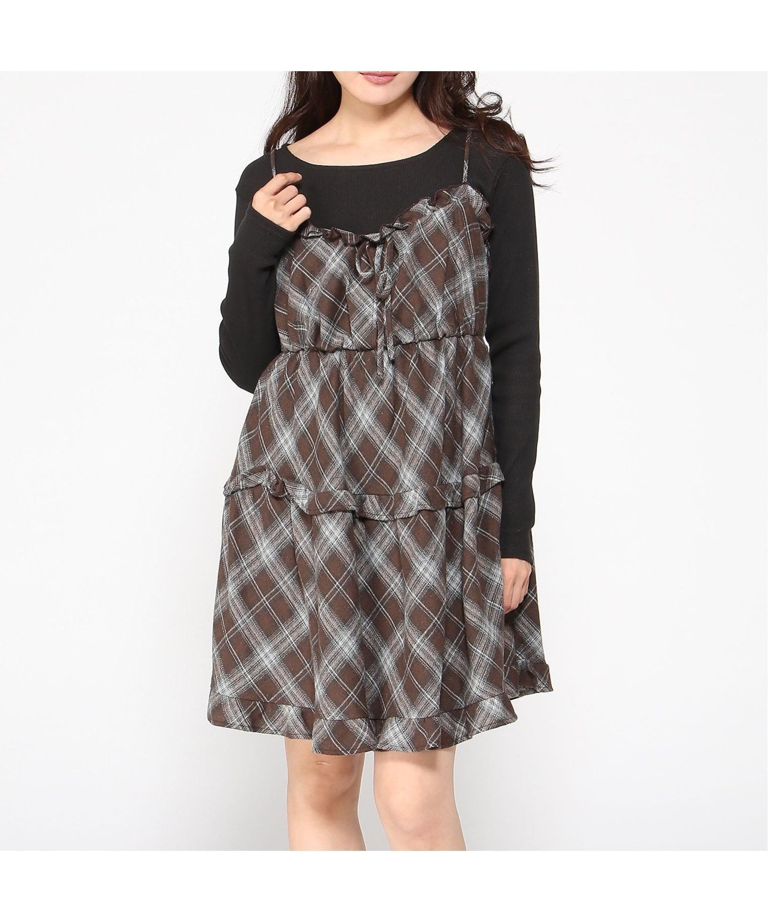【イング/INGNI】のINGNI/チェック柄ティアードキャミOP インテリア・キッズ・メンズ・レディースファッション・服の通販 founy(ファニー) 　ファッション　Fashion　レディースファッション　Fashion for Women　トップス・カットソー　Cut & Sew Tops　キャミソール&ノースリーブ　Camisoles & Sleeveless Tops　チェック　Check, Plaid, Tartan　ブラウン/チェック|ID: prp329100004707456 ipo3291000000034000014