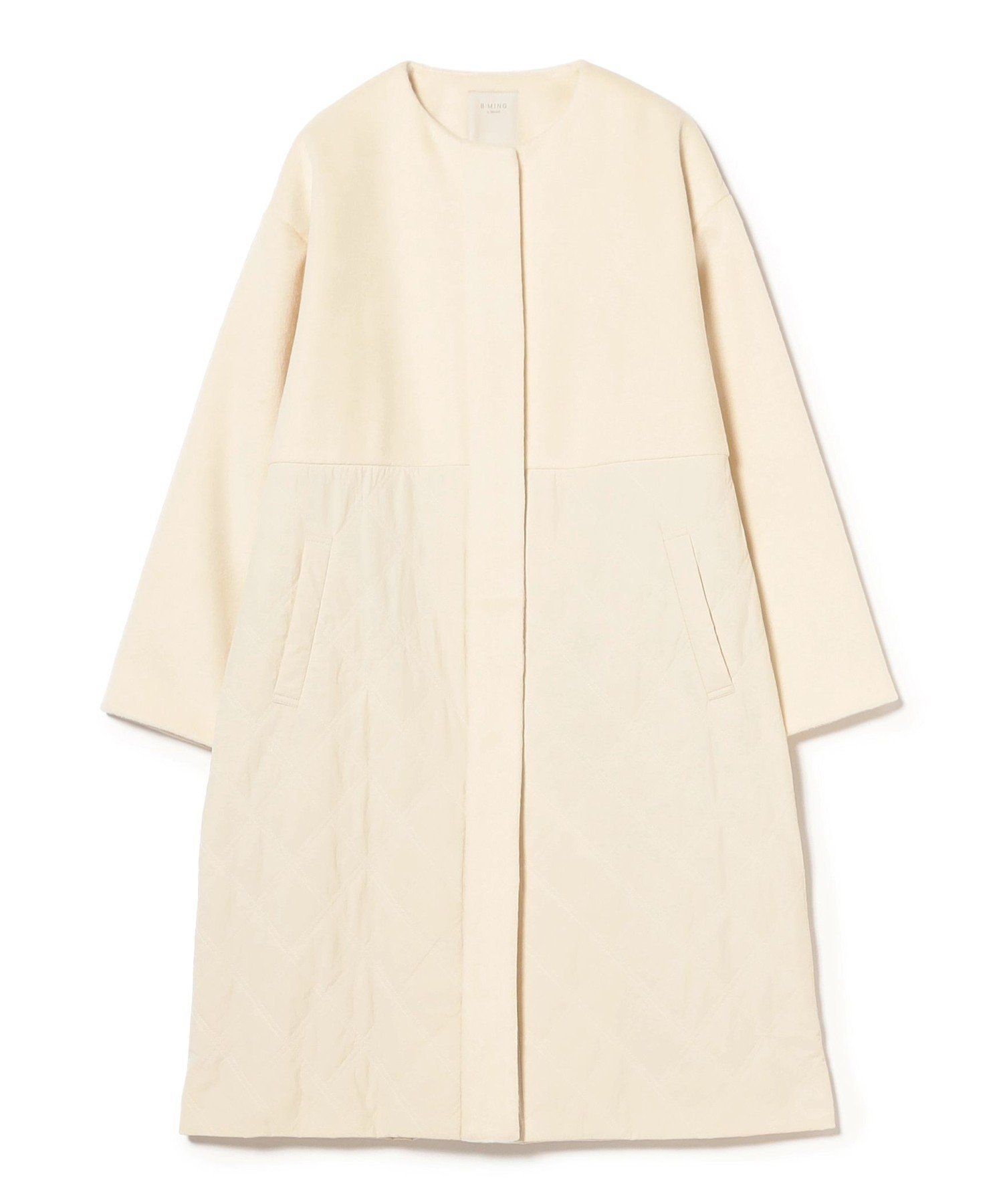 【ビームス ウイメン/BEAMS】のドッキング コート(S~M) インテリア・キッズ・メンズ・レディースファッション・服の通販 founy(ファニー) 　ファッション　Fashion　レディースファッション　Fashion for Women　アウター　Coat / Outerwear Collection　コート・ロングコート・ピーコート　Long Coats, Peacoats & More　キルティング　Quilted, Quilting　キルト　Quilt, Quilted Fabric　今季　This Season, Current Season　スウェット / スエット　Sweatshirt, Sweatwear　タートルネック　Turtleneck, High Neck　ドッキング　Docking, Mixed Material　人気　Popular, Best Seller　ポケット　Pocket, Pocket Detail　マフラー　Scarf, Muffler　メルトン　Melton, Heavy Wool　ワッシャー　Washer, Crinkled Finish　再入荷　Restock / Back in Stock　おすすめ　Recommended / Our Picks　IVORY|ID: prp329100004707459 ipo3291000000034000027