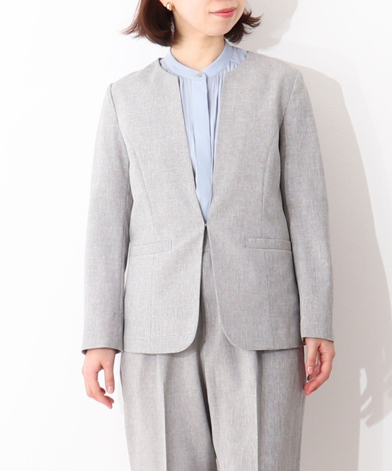 【ノーリーズ/NOLLEY'S】の《セットアップ対応》ライトシャンブレージャケット インテリア・キッズ・メンズ・レディースファッション・服の通販 founy(ファニー) 　ファッション　Fashion　レディースファッション　Fashion for Women　アウター　Coat / Outerwear Collection　レディースジャケット・軽アウター　Jackets　春　Spring　洗える　Machine Washable　シャンブレー　Chambray, Denim-Like Fabric　シンプル　Simple, Minimal　ジャケット　Jacket, Outerwear　スリット　Slit, Slit Detail　スーツ　Suit, Formalwear　セットアップ　Set-Up, Coordinated Outfit　デコルテ　Décolleté, Neckline　フロント　Front, Front Design　ベーシック　Basic, Essential　S/S・春夏　SS, Spring/Summer, Warm Season　おすすめ　Recommended / Our Picks　夏　Summer　セレモニー　Ceremony　ビジネス 仕事 通勤　Business / Work / Commuting　2025年　2025　2025春夏・S/S　Spring/Summer 2025 SS25　グレー|ID: prp329100004707461 ipo3291000000034000037