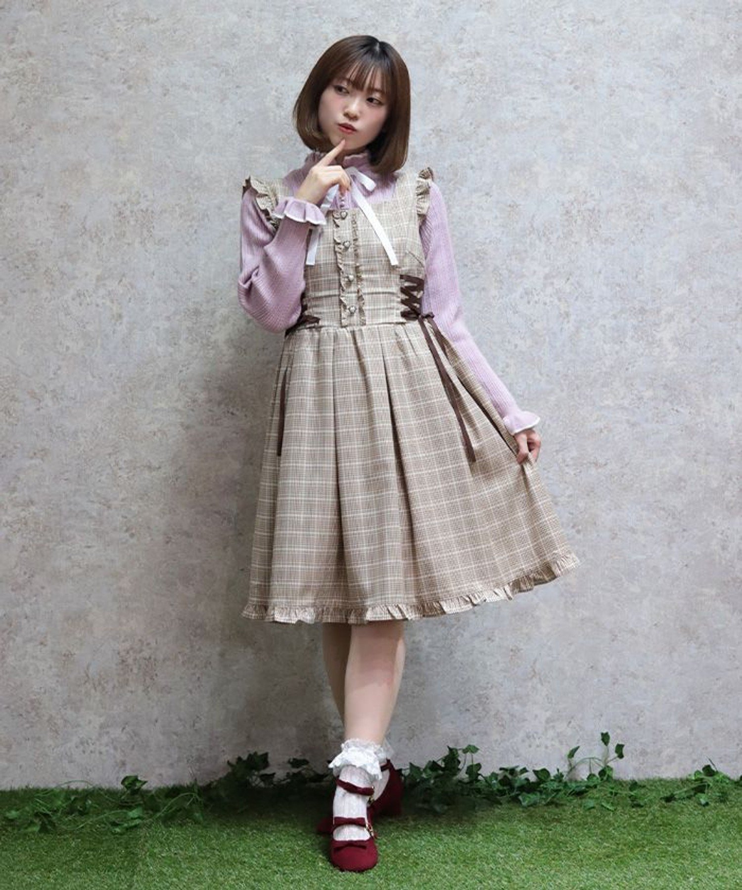 【アクシーズファム/axes femme】のサイドレースアップジャンドレ インテリア・キッズ・メンズ・レディースファッション・服の通販 founy(ファニー) 　ファッション　Fashion　レディースファッション　Fashion for Women　おすすめ　Recommended / Our Picks　インナー　Innerwear　チェック　Check, Plaid, Tartan　ベロア　Velour, Soft Velvet　レース　Lace, Lace Fabric　秋　Autumn　キャメル|ID: prp329100004707471 ipo3291000000034000114