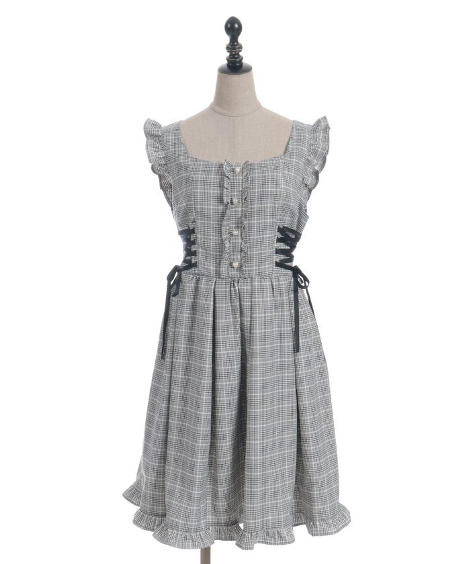 【アクシーズファム/axes femme】のサイドレースアップジャンドレ インテリア・キッズ・メンズ・レディースファッション・服の通販 founy(ファニー) 　ファッション　Fashion　レディースファッション　Fashion for Women　おすすめ　Recommended / Our Picks　インナー　Innerwear　チェック　Check, Plaid, Tartan　ベロア　Velour, Soft Velvet　レース　Lace, Lace Fabric　秋　Autumn　グレー|ID: prp329100004707471 ipo3291000000034000119