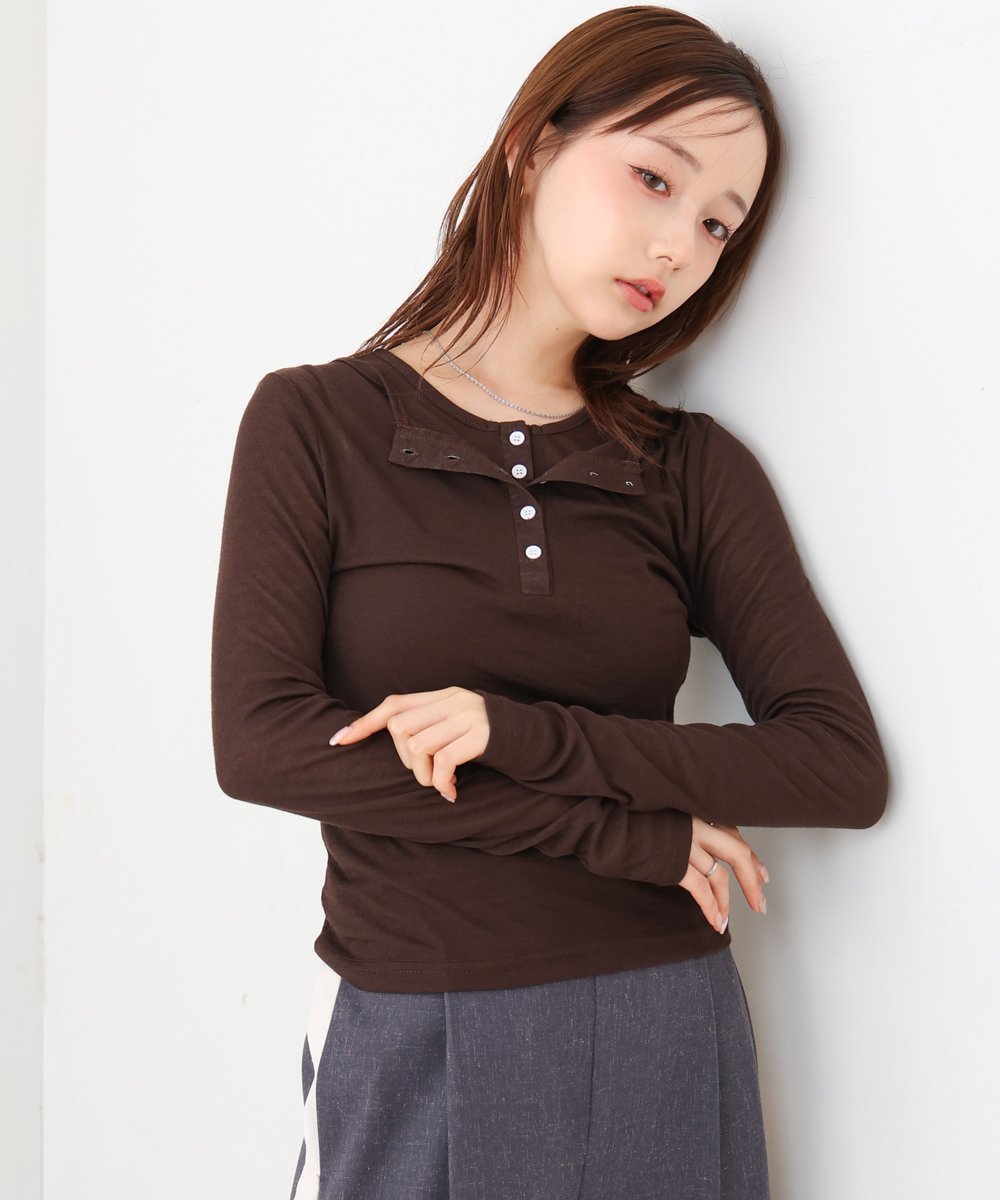 【バブ ブージュルード/Bab Bou Jeloud】のボタンタンクセット ヘンリーネックトップス インテリア・キッズ・メンズ・レディースファッション・服の通販 founy(ファニー) 　ファッション　Fashion　レディースファッション　Fashion for Women　トップス・カットソー　Cut & Sew Tops　インナー　Innerwear　秋　Autumn　カットソー　Cut and Sewn Top　スマート　Smart, Elegant　スリット　Slit, Slit Detail　タイトスカート　Pencil Skirt, Tight Skirt　タンク　Tank Top, Sleeveless Top　チェック　Check, Plaid, Tartan　デニム　Denim, Jeans Material　再入荷　Restock / Back in Stock　おすすめ　Recommended / Our Picks　BROWN|ID: prp329100004707472 ipo3291000000034000123