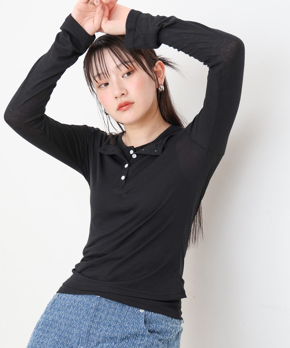 【バブ ブージュルード/Bab Bou Jeloud】のボタンタンクセット ヘンリーネックトップス インテリア・キッズ・メンズ・レディースファッション・服の通販 founy(ファニー) 　ファッション　Fashion　レディースファッション　Fashion for Women　トップス・カットソー　Cut & Sew Tops　インナー　Innerwear　秋　Autumn　カットソー　Cut and Sewn Top　スマート　Smart, Elegant　スリット　Slit, Slit Detail　タイトスカート　Pencil Skirt, Tight Skirt　タンク　Tank Top, Sleeveless Top　チェック　Check, Plaid, Tartan　デニム　Denim, Jeans Material　再入荷　Restock / Back in Stock　おすすめ　Recommended / Our Picks　BLACK|ID: prp329100004707472 ipo3291000000034000125