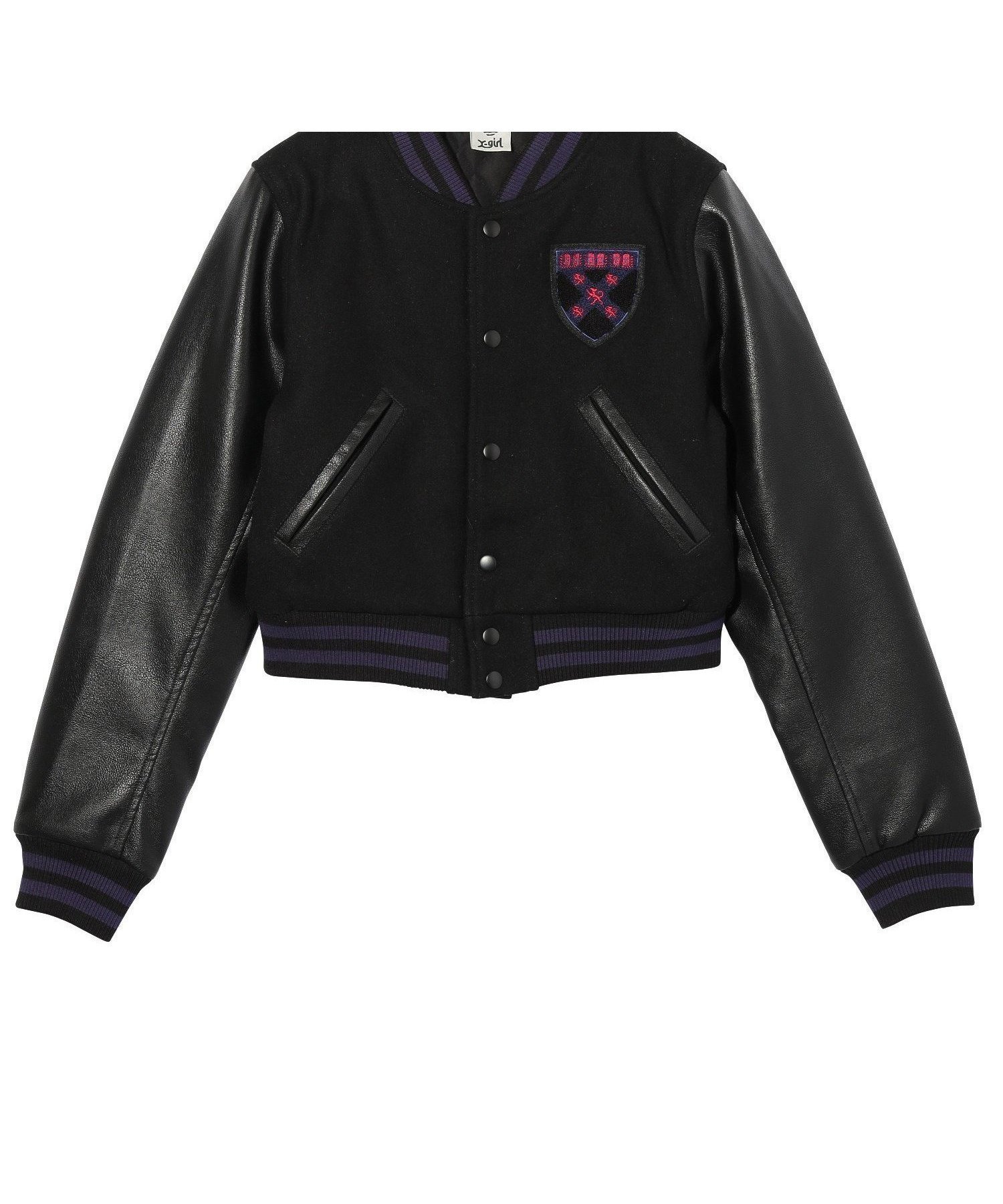 【エックスガール/X-girl】のBABY STADIUM JACKET インテリア・キッズ・メンズ・レディースファッション・服の通販 founy(ファニー) 　ファッション　Fashion　レディースファッション　Fashion for Women　アウター　Coat / Outerwear Collection　レディースジャケット・軽アウター　Jackets　コンパクト　Compact, Small Size　シンプル　Simple, Minimal　ジャケット　Jacket, Outerwear　デニム　Denim, Jeans Material　フロント　Front, Front Design　今季　This Season, Current Season　無地　Plain, Solid Color　BLACK|ID: prp329100004707477 ipo3291000000034000187
