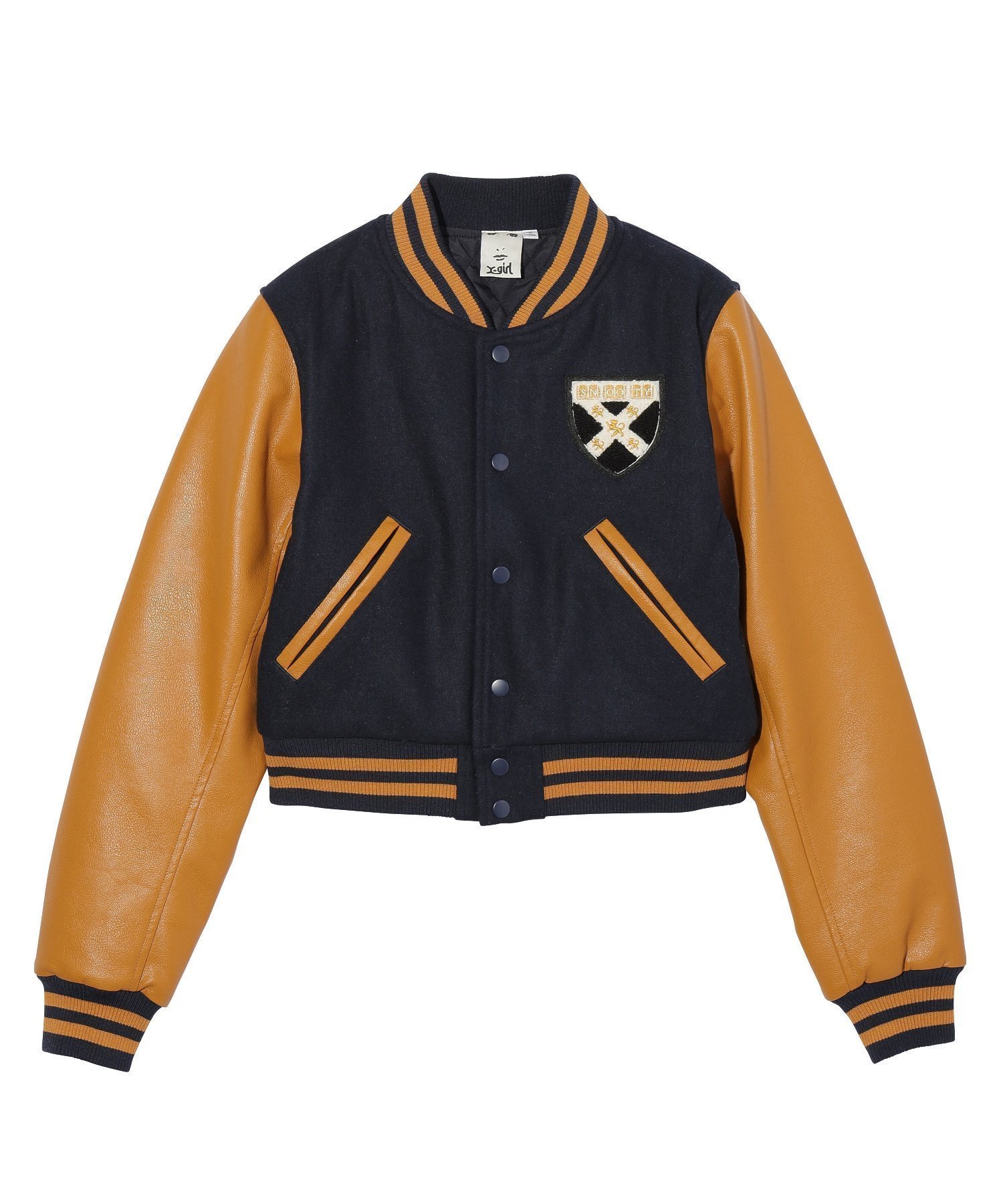 【エックスガール/X-girl】のBABY STADIUM JACKET インテリア・キッズ・メンズ・レディースファッション・服の通販 founy(ファニー) 　ファッション　Fashion　レディースファッション　Fashion for Women　アウター　Coat / Outerwear Collection　レディースジャケット・軽アウター　Jackets　コンパクト　Compact, Small Size　シンプル　Simple, Minimal　ジャケット　Jacket, Outerwear　デニム　Denim, Jeans Material　フロント　Front, Front Design　今季　This Season, Current Season　無地　Plain, Solid Color　NAVY|ID: prp329100004707477 ipo3291000000034000188