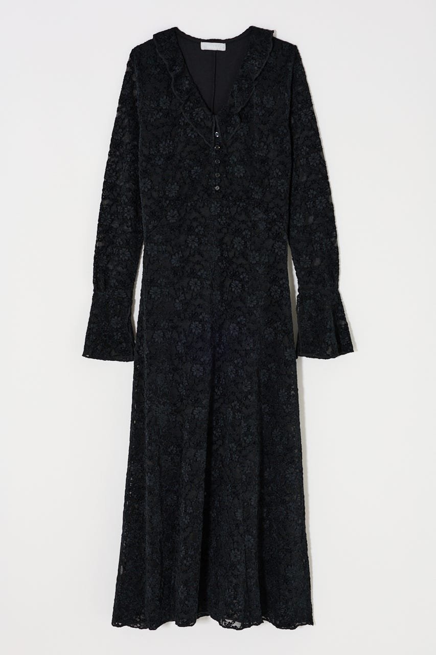 【マウジー/moussy】のFLOCKY LACE ドレス インテリア・キッズ・メンズ・レディースファッション・服の通販 founy(ファニー) 　ファッション　Fashion　レディースファッション　Fashion for Women　ワンピース　Dresses　フォーマル・パーティードレス・結婚式用ドレス　Elegant & Casual Dresses　おすすめ　Recommended / Our Picks　ジャケット　Jacket, Outerwear　ドレス　Dress, One-Piece　フリル　Frill, Ruffle　ベロア　Velour, Soft Velvet　レース　Lace, Lace Fabric　人気　Popular, Best Seller　再入荷　Restock / Back in Stock　BLK|ID: prp329100004707481 ipo3291000000034000224