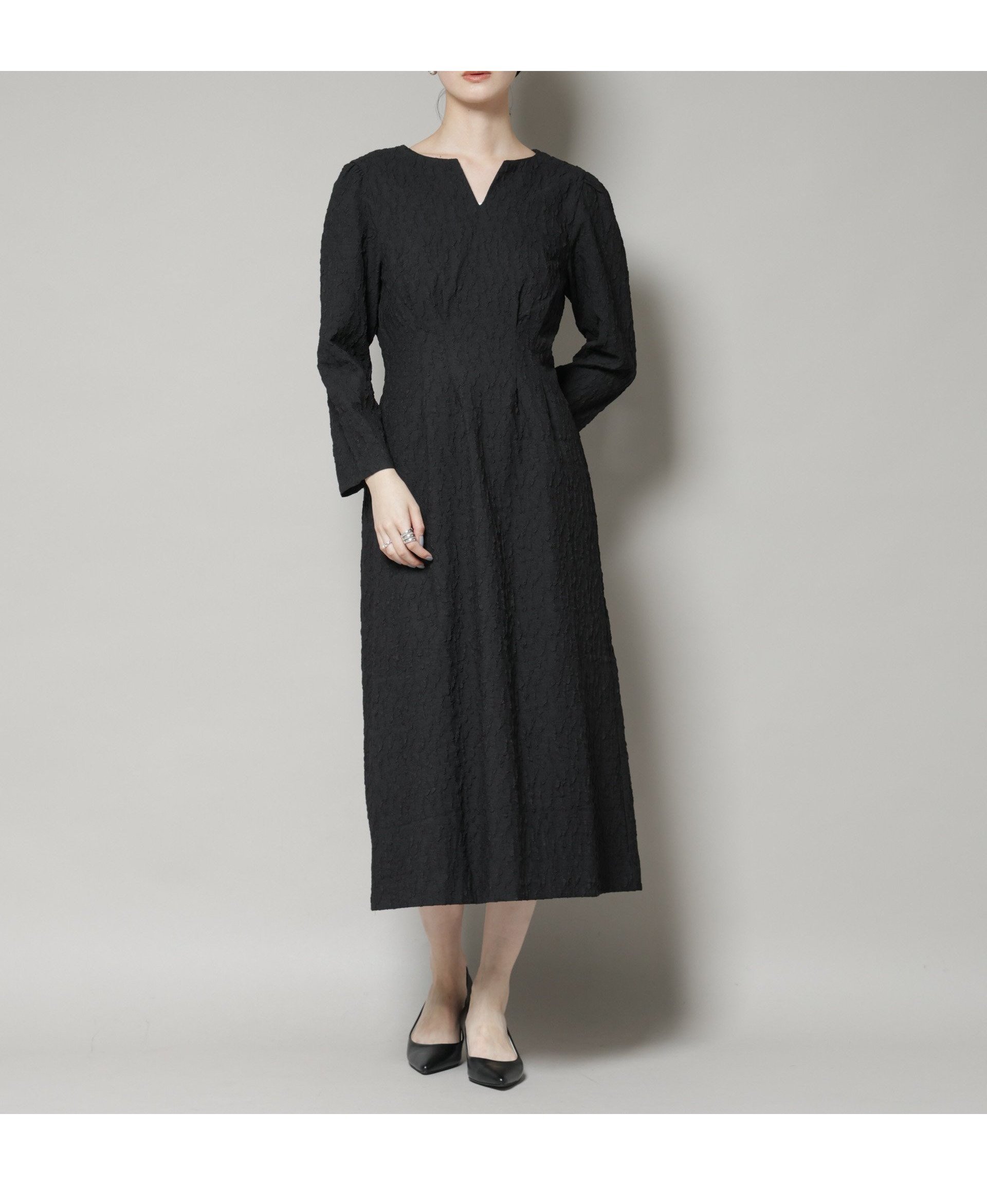 【ナノ ユニバース/nano universe】のtroisieme chaco/PUFFY JACQUARD ワンピース インテリア・キッズ・メンズ・レディースファッション・服の通販 founy(ファニー) 　ファッション　Fashion　レディースファッション　Fashion for Women　ワンピース　Dresses　ウォッシャブル　Machine Washable　スキッパー　Skipper, Open Collar　スリーブ　Sleeve, Long Sleeve / Short Sleeve　フォーマル　Formal, Dressy　おすすめ　Recommended / Our Picks　エレガント 上品　Elegant　セレモニー　Ceremony　2025年　2025　2025-2026秋冬・A/W　Autumn/Winter 2025–26 AW25–26　ブラック|ID: prp329100004707487 ipo3291000000034000275