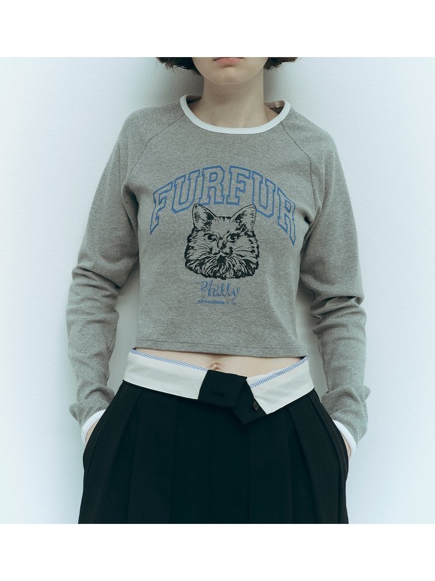 【ファーファー/FURFUR】の【Philly chocolate】キャットプリントTシャツ インテリア・キッズ・メンズ・レディースファッション・服の通販 founy(ファニー) 　ファッション　Fashion　レディースファッション　Fashion for Women　トップス・カットソー　Cut & Sew Tops　シャツ・ブラウス・オフィスカジュアル　Elegant Blouses & Button-Ups　ロングTシャツ・Tシャツ　Longline T-Shirts & Tees　ギフト プレゼント　Gift / Present　グラフィック　Graphic, Graphic Design　コンパクト　Compact, Small Size　ジュエリー　Jewelry, Accessories　スマート　Smart, Elegant　スリーブ　Sleeve, Long Sleeve / Short Sleeve　トレンド　Trend, Trending Now　フロント　Front, Front Design　プリント　Print, Printed Pattern　猫　Cat, Kitty　GRY[006]|ID: prp329100004707489 ipo3291000000034000280