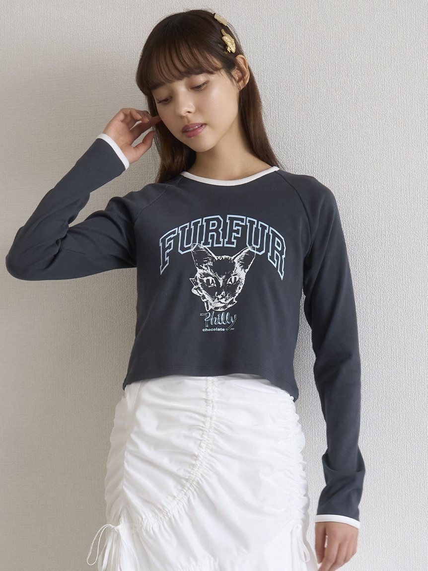 【ファーファー/FURFUR】の【Philly chocolate】キャットプリントTシャツ インテリア・キッズ・メンズ・レディースファッション・服の通販 founy(ファニー) 　ファッション　Fashion　レディースファッション　Fashion for Women　トップス・カットソー　Cut & Sew Tops　シャツ・ブラウス・オフィスカジュアル　Elegant Blouses & Button-Ups　ロングTシャツ・Tシャツ　Longline T-Shirts & Tees　ギフト プレゼント　Gift / Present　グラフィック　Graphic, Graphic Design　コンパクト　Compact, Small Size　ジュエリー　Jewelry, Accessories　スマート　Smart, Elegant　スリーブ　Sleeve, Long Sleeve / Short Sleeve　トレンド　Trend, Trending Now　フロント　Front, Front Design　プリント　Print, Printed Pattern　猫　Cat, Kitty　CGRY[007]|ID: prp329100004707489 ipo3291000000034000281