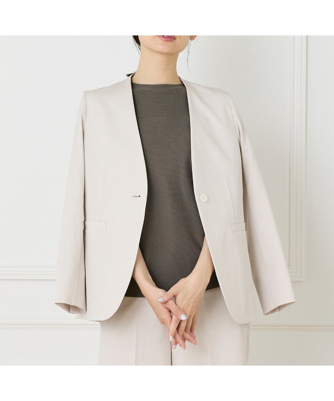 【イネド/INED】の綿麻ノーカラージャケット インテリア・キッズ・メンズ・レディースファッション・服の通販 founy(ファニー) 　ファッション　Fashion　レディースファッション　Fashion for Women　アウター　Coat / Outerwear Collection　レディースジャケット・軽アウター　Jackets　ノーカラージャケット / シンプル上品コーデ　Collarless Jackets　吸水　Absorbent, Quick-Dry　サマー　Summer, Summer Style　ジャケット　Jacket, Outerwear　ストレッチ　Stretch, Stretchy Fabric　フロント　Front, Front Design　ポケット　Pocket, Pocket Detail　リネン　Linen, Linen Fabric　ベージュ|ID: prp329100004707513 ipo3291000000034000527