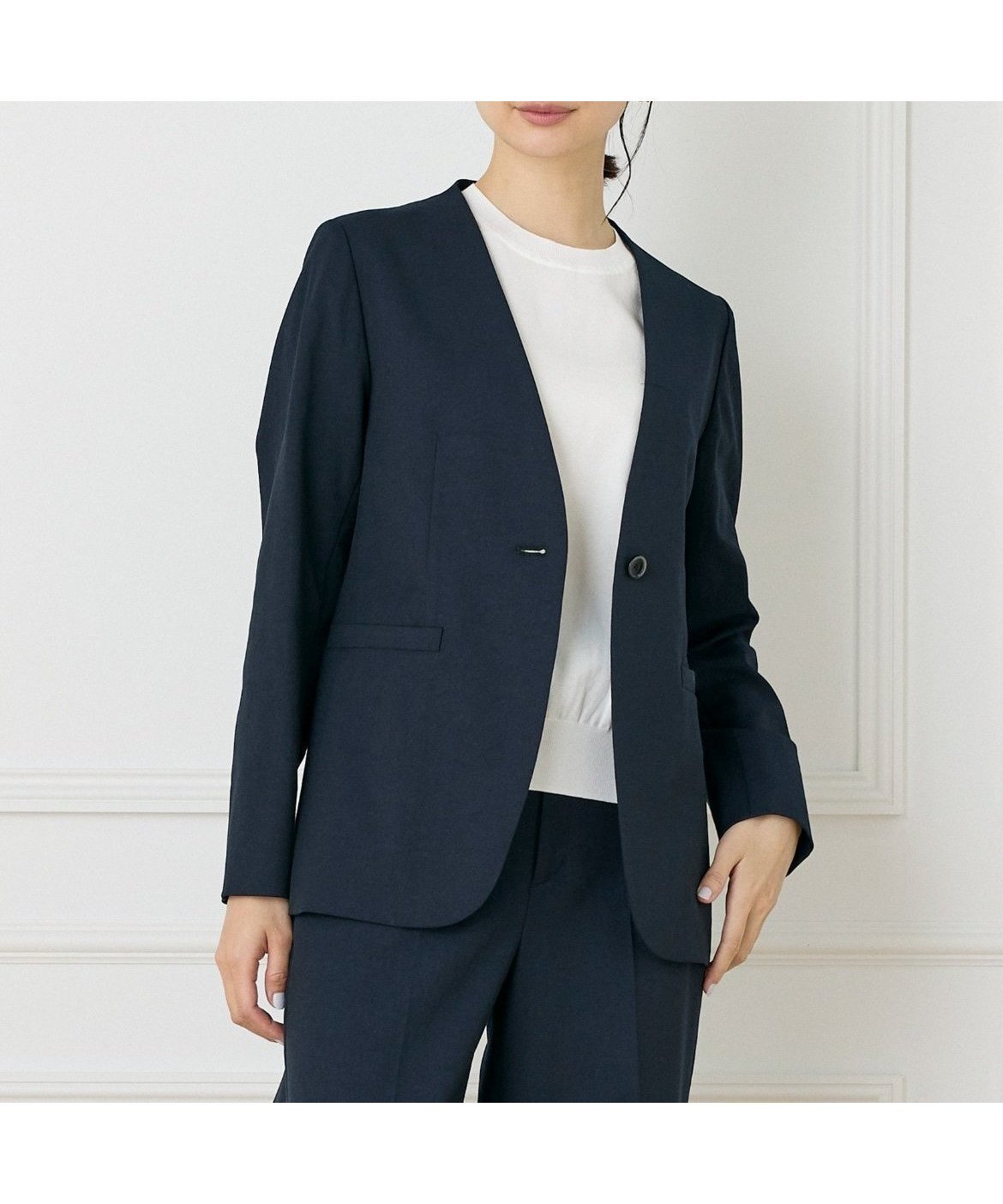 【イネド/INED】の綿麻ノーカラージャケット インテリア・キッズ・メンズ・レディースファッション・服の通販 founy(ファニー) 　ファッション　Fashion　レディースファッション　Fashion for Women　アウター　Coat / Outerwear Collection　レディースジャケット・軽アウター　Jackets　ノーカラージャケット / シンプル上品コーデ　Collarless Jackets　吸水　Absorbent, Quick-Dry　サマー　Summer, Summer Style　ジャケット　Jacket, Outerwear　ストレッチ　Stretch, Stretchy Fabric　フロント　Front, Front Design　ポケット　Pocket, Pocket Detail　リネン　Linen, Linen Fabric　ネイビー|ID: prp329100004707513 ipo3291000000034000528